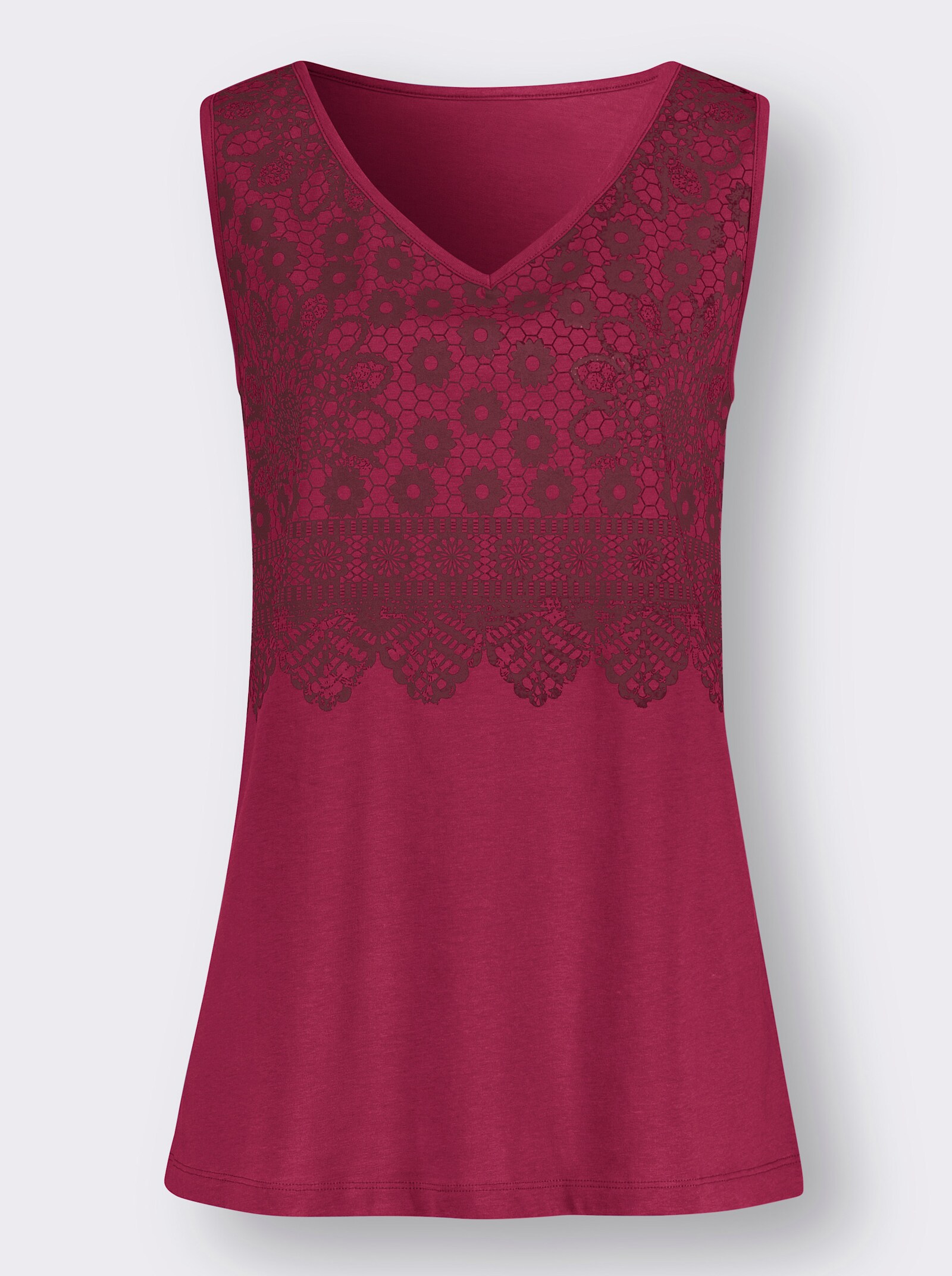 Shirttop im farbharmonischen Druckmuster - himbeere-bordeaux