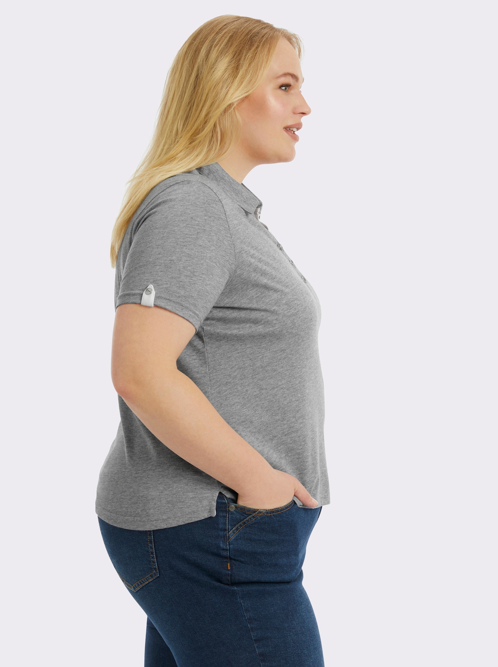 Poloshirt mit Zierriegel - grau-meliert