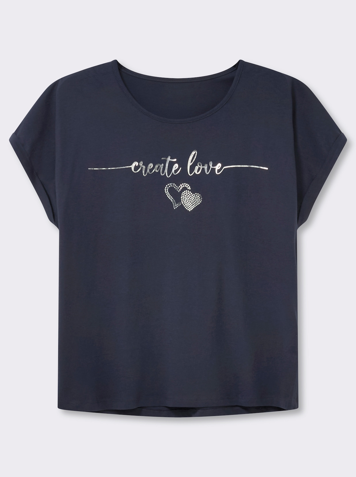 Rundhalsshirt mit Ärmel-Aufschlag - marine