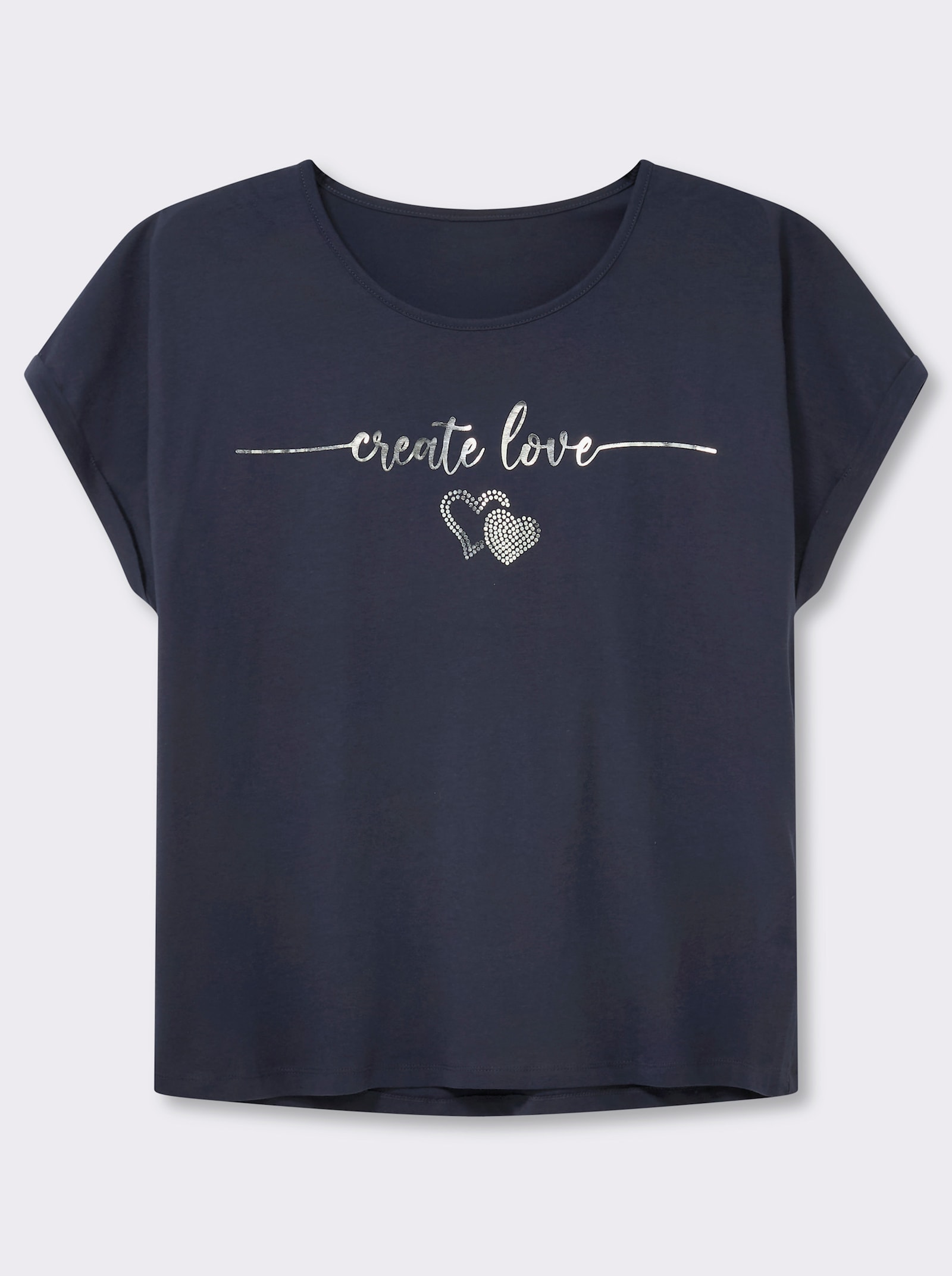 Rundhalsshirt mit Ärmel-Aufschlag - marine