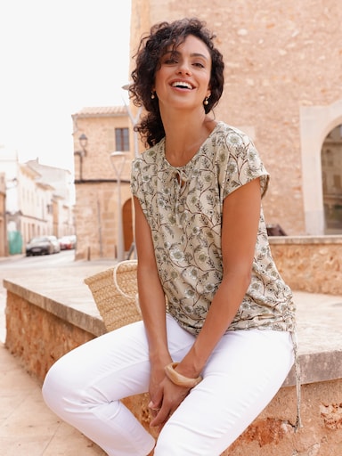 Print-Shirt mit floralem Muster - sand-cognac-bedruckt
