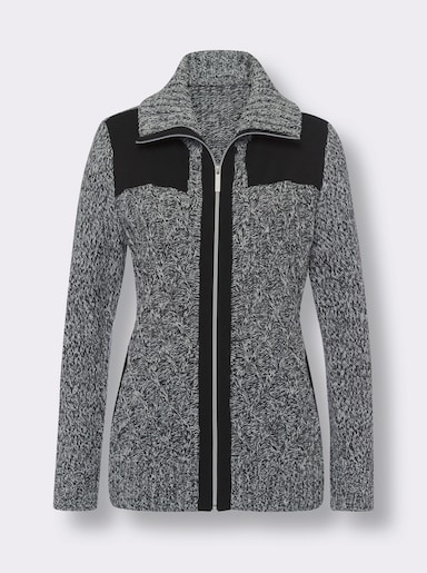 Strickjacke mit kontrastfarbigen Einsätzen - schwarz-ecru-meliert