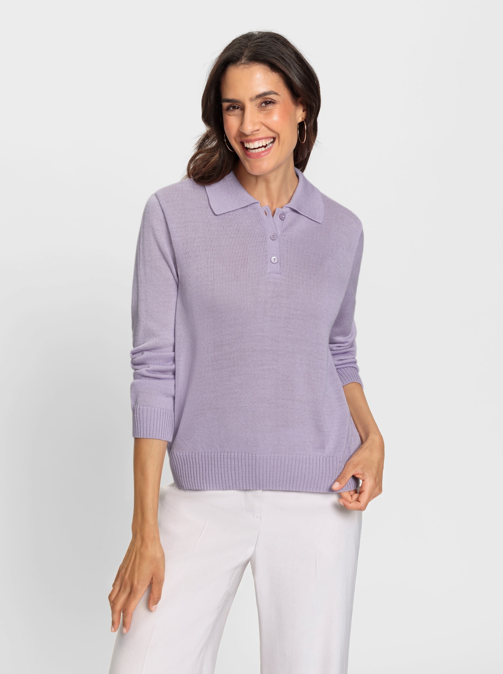 Polopullover mit Schurwolle - flieder