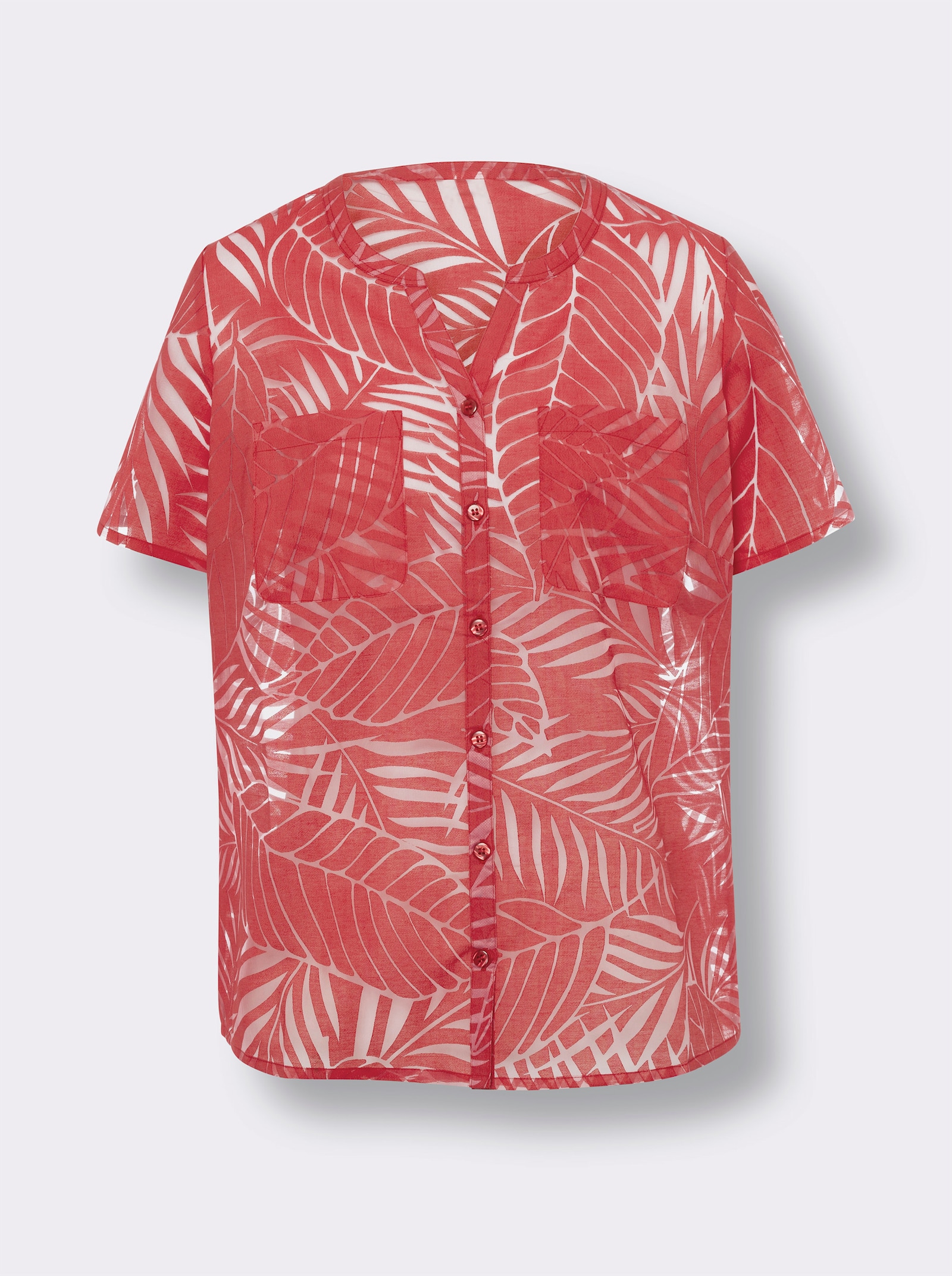 Kurzarm-Bluse mit Brusttaschen - rot