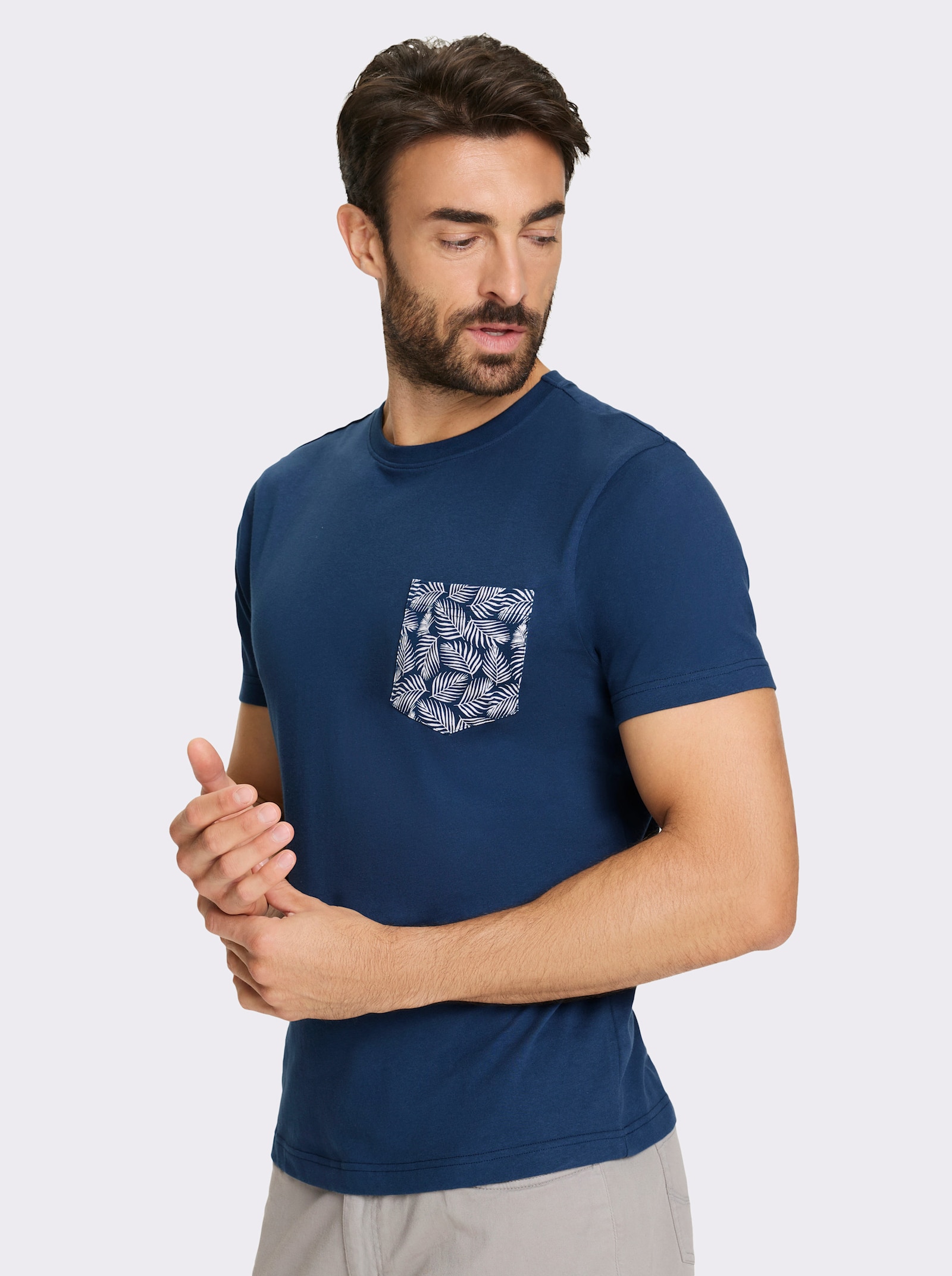 Catamaran Kurzarmshirt mit bedruckter Brusttasche - dunkelblau