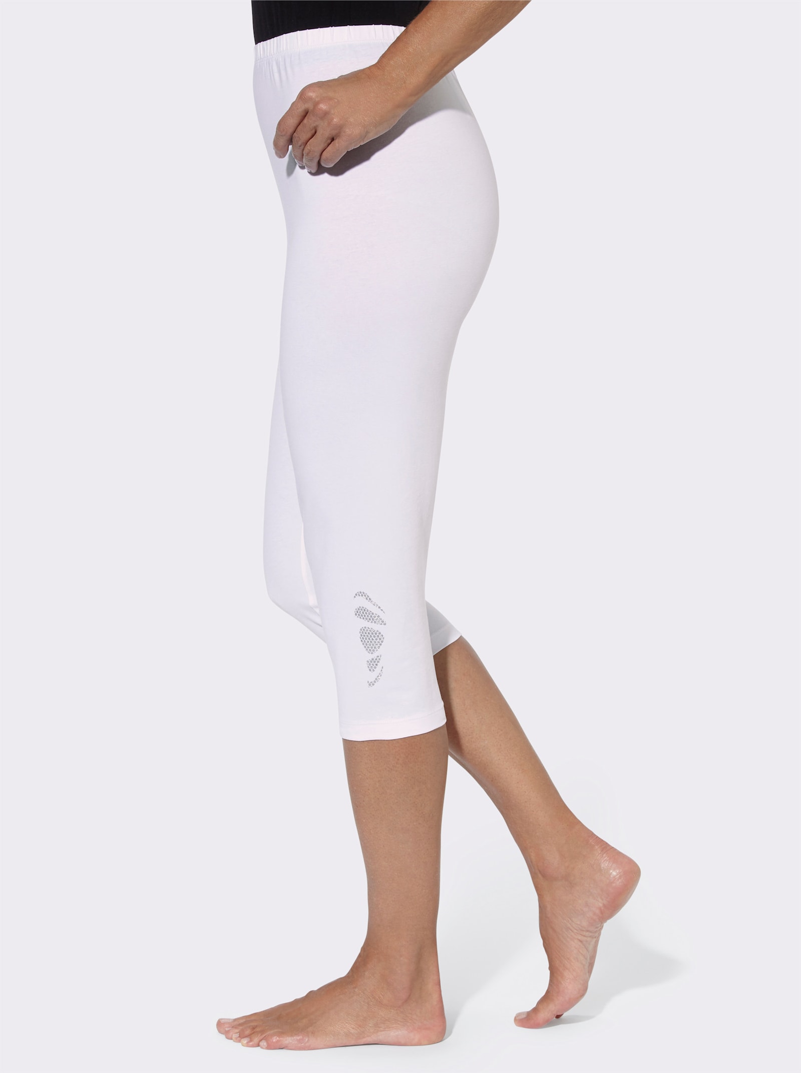 Caprileggings mit Glitzerdruck am Saum - weiß + schwarz