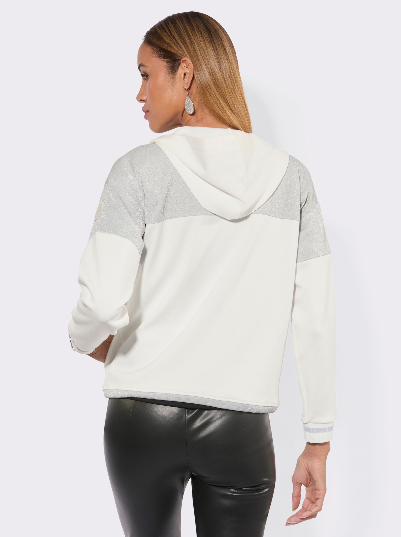 Sweatjacke im softweichen Modal-Mix - ecru-silberfarben