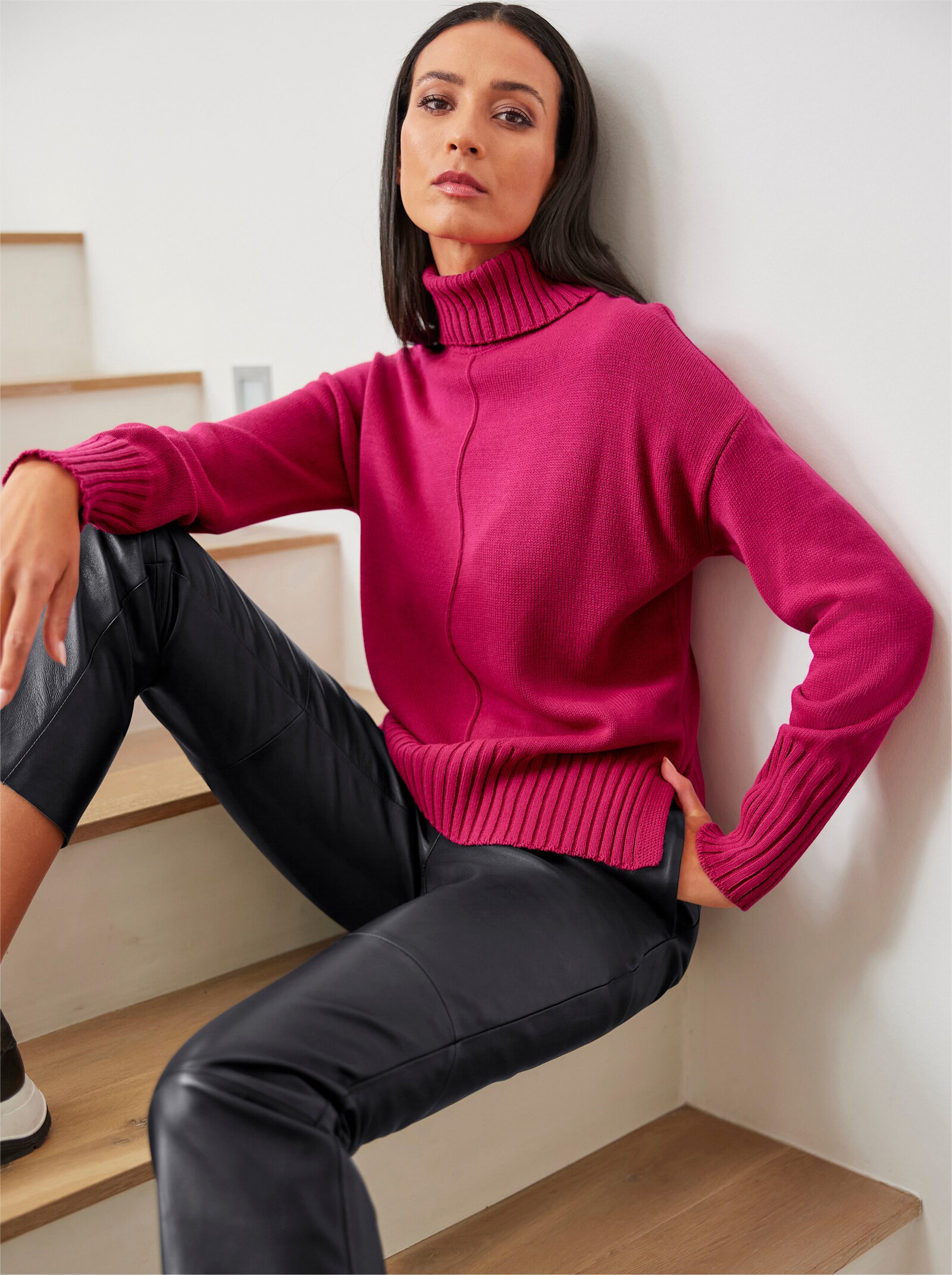 heine Pullover met rolkraag en middennaad - pink