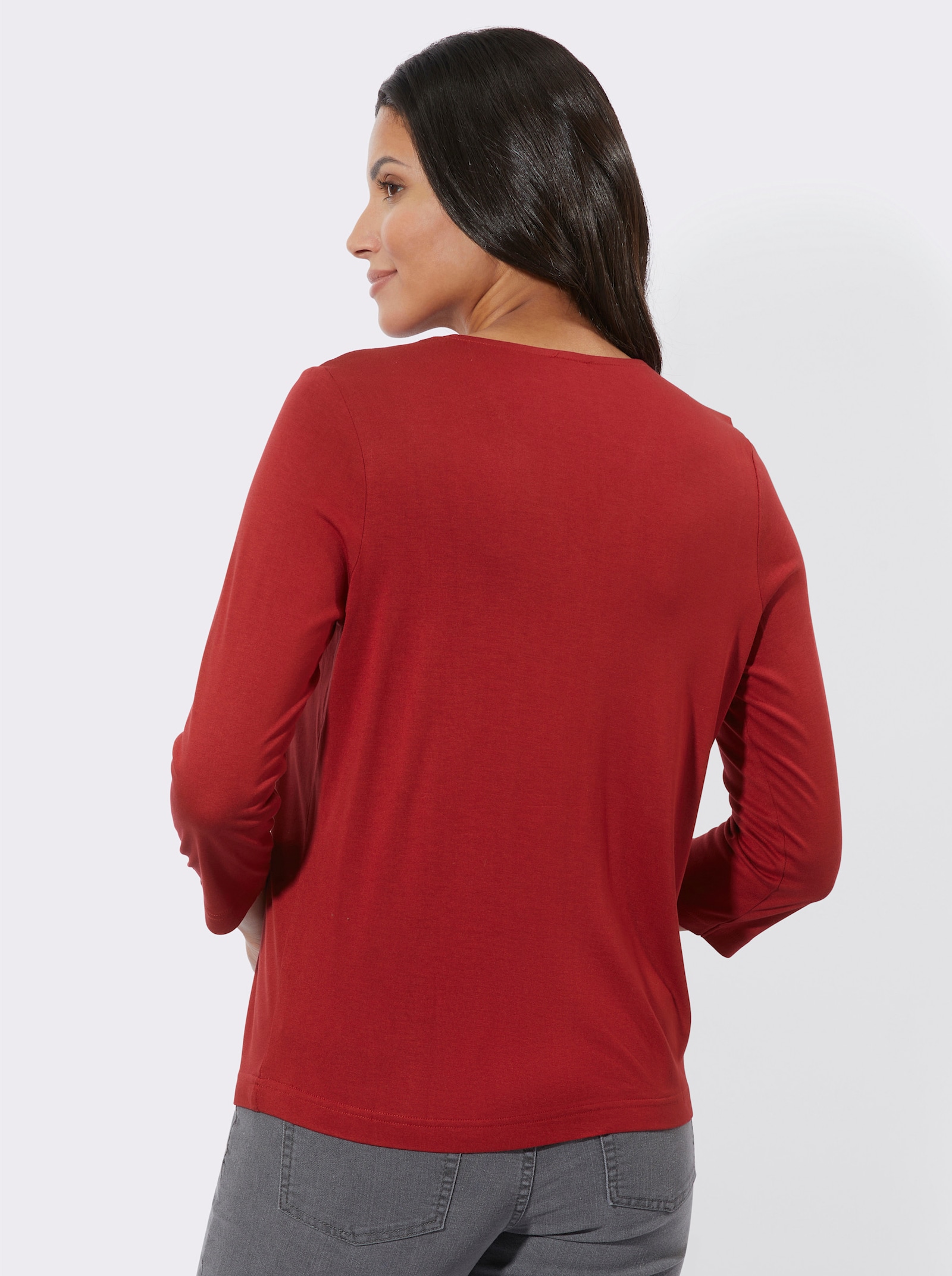 V-Shirt mit Falte im Vorderteil - kirsche