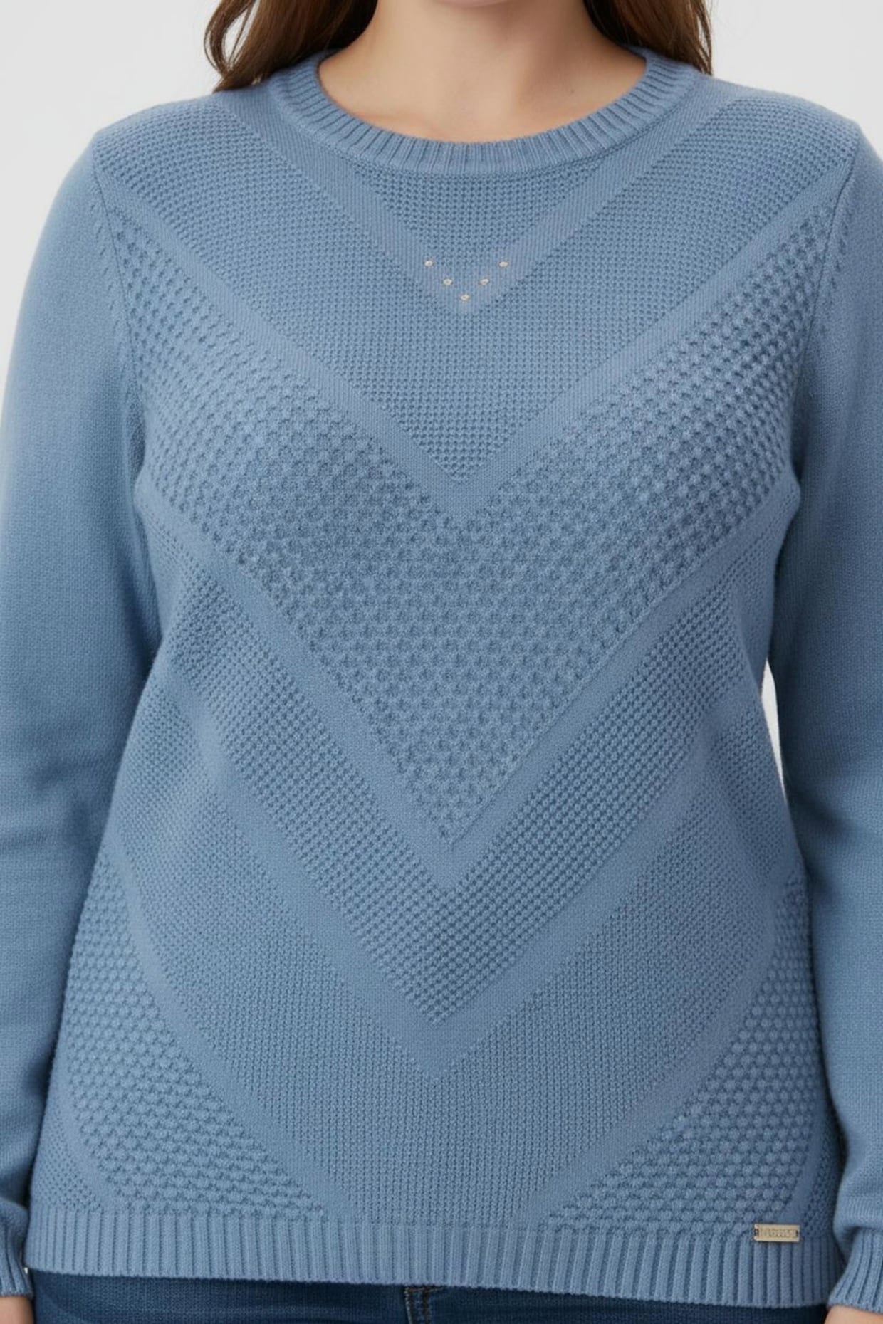 Langarm-Pullover mit Metallplättchen-Applikationen - mittelblau