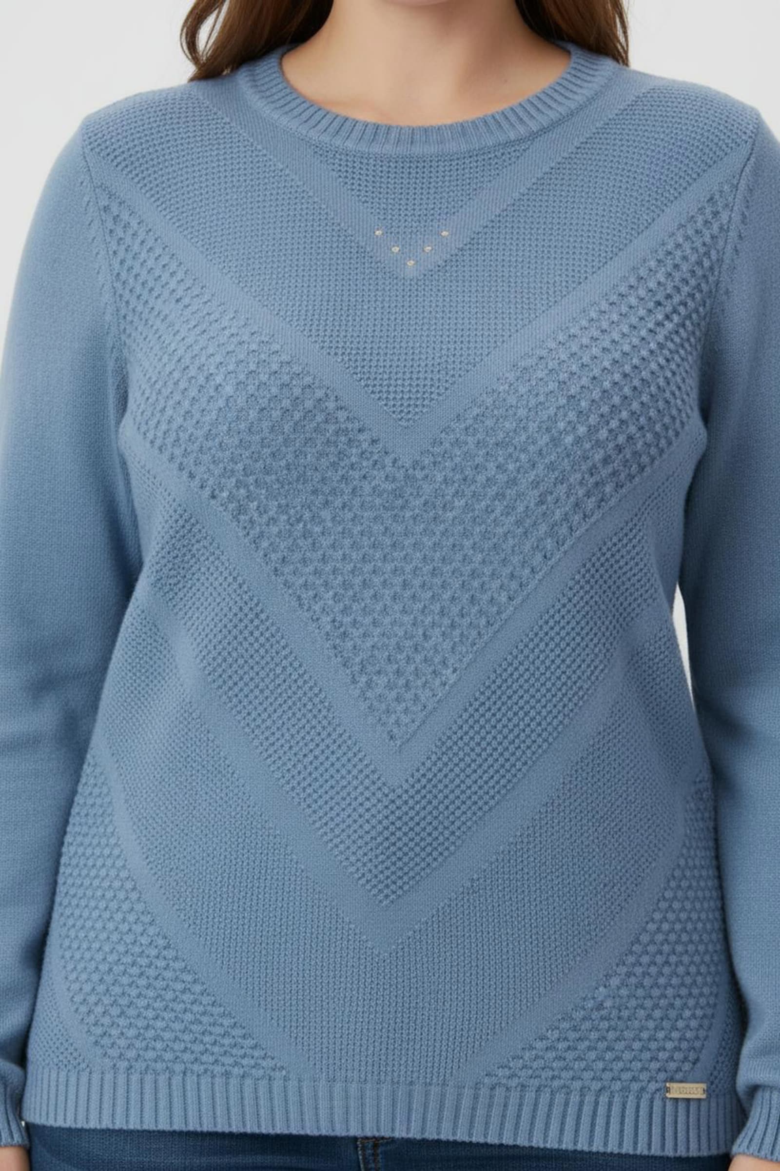 Langarm-Pullover mit Metallplättchen-Applikationen - mittelblau