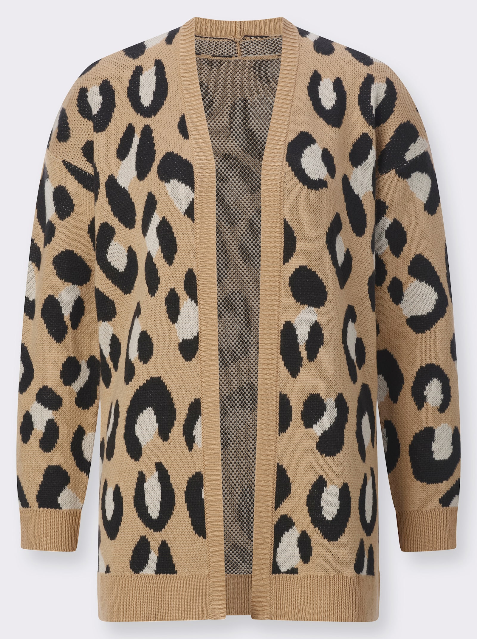 Pletený kabátek se zvířecím vzorem - velbloudí-černá-vzor