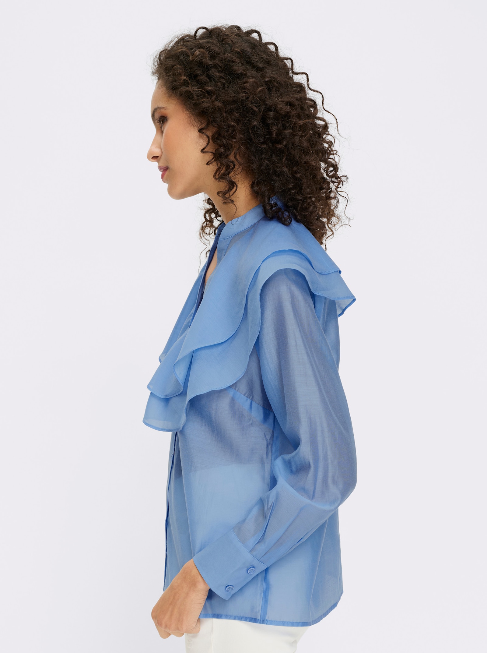 heine Volantbluse mit Langarm - himmelblau