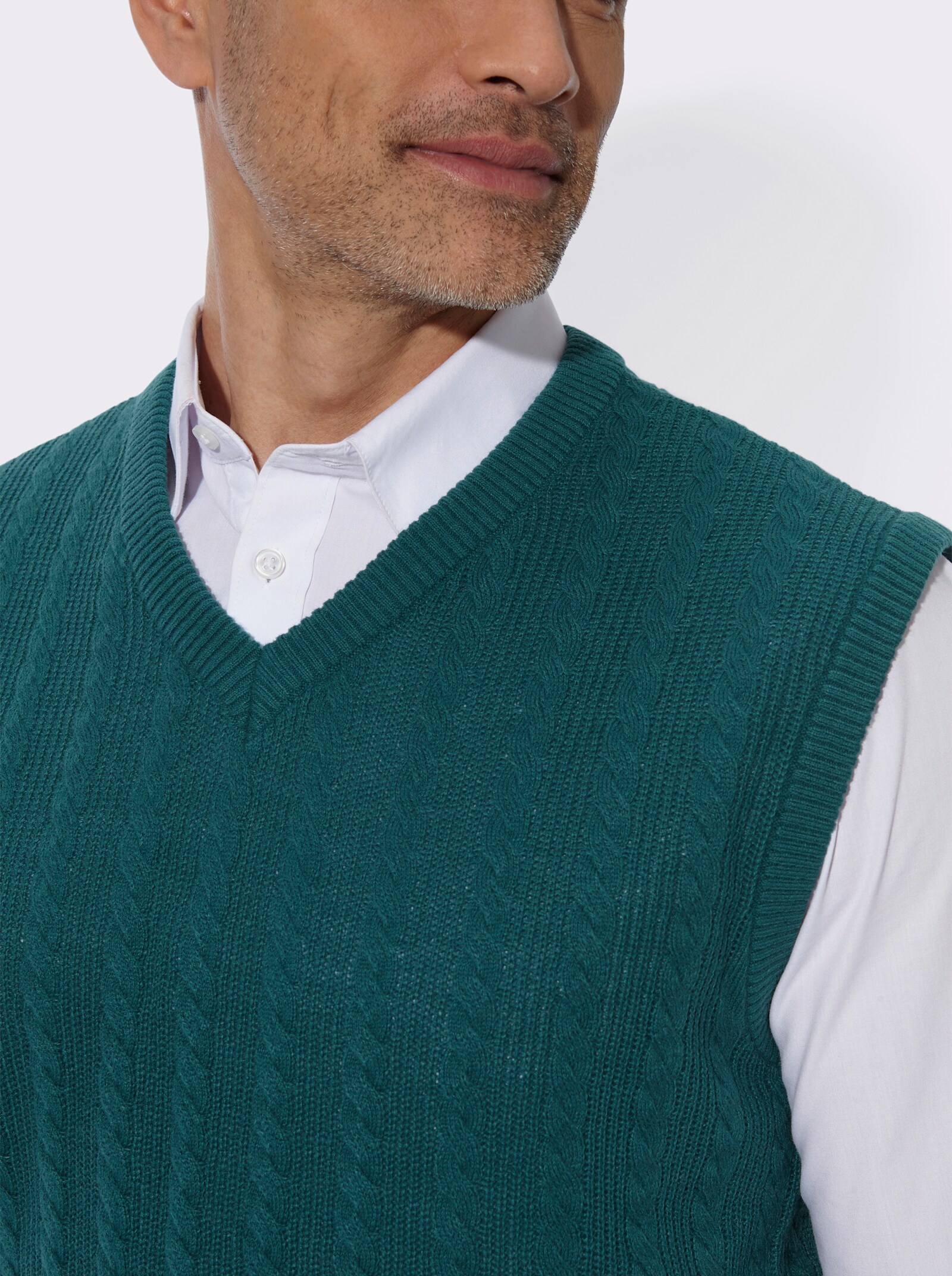 Pullunder mit Zopf- und Strickmuster - petrol