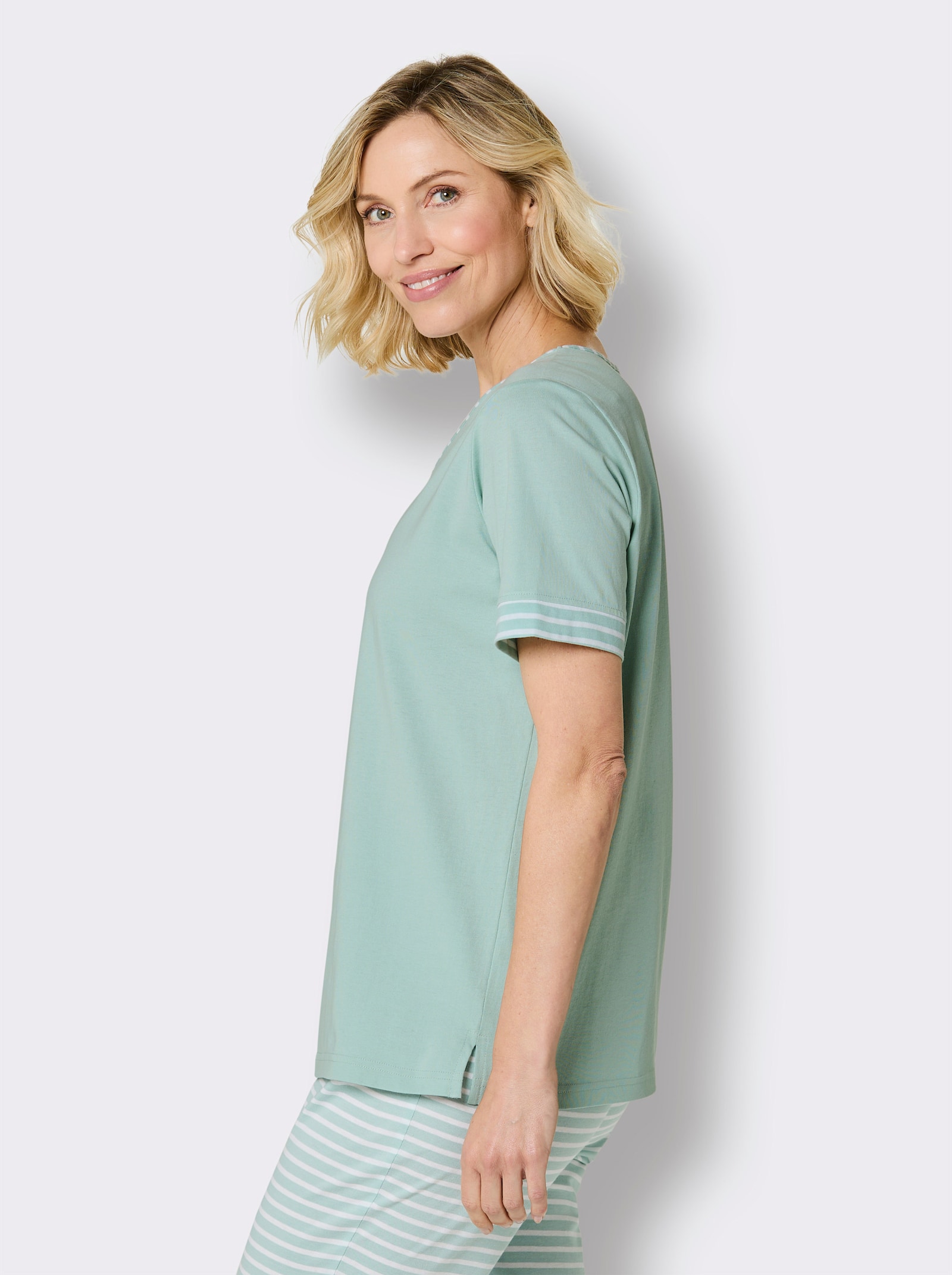 wäschepur Schlafshirt mit Ringelblende - kalkmint-weiß-geringelt