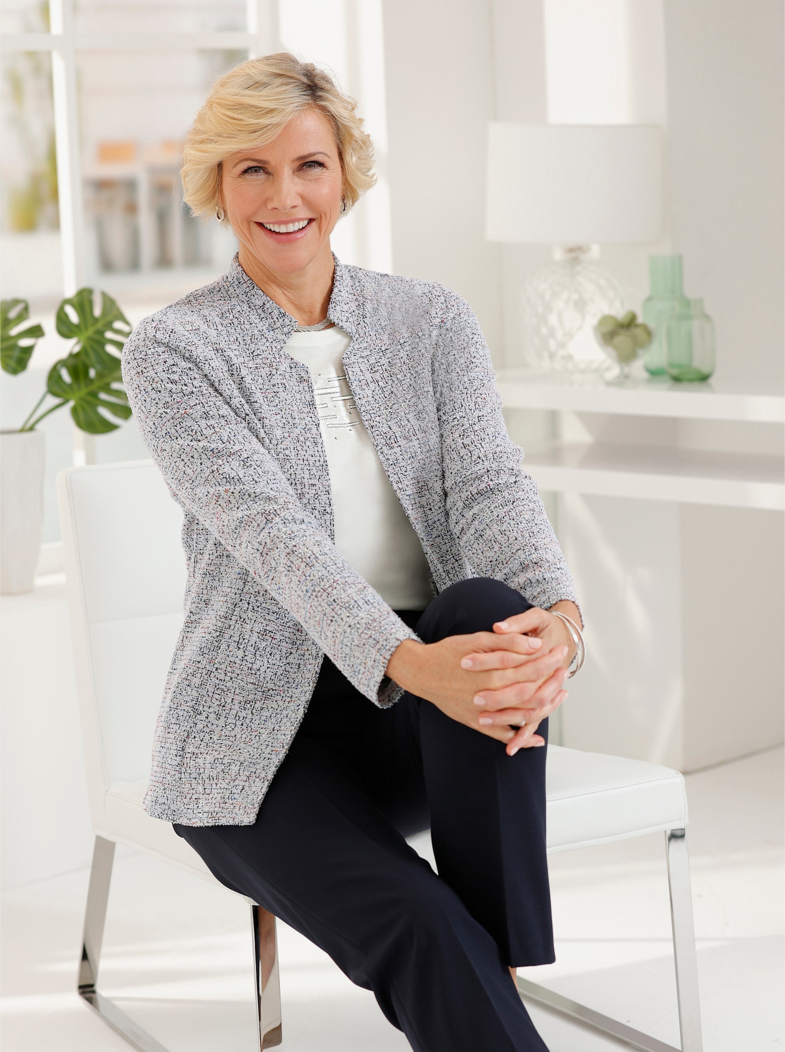 Shirtjacke in Bouclé-Struktur - schwarz-rosenholz-meliert