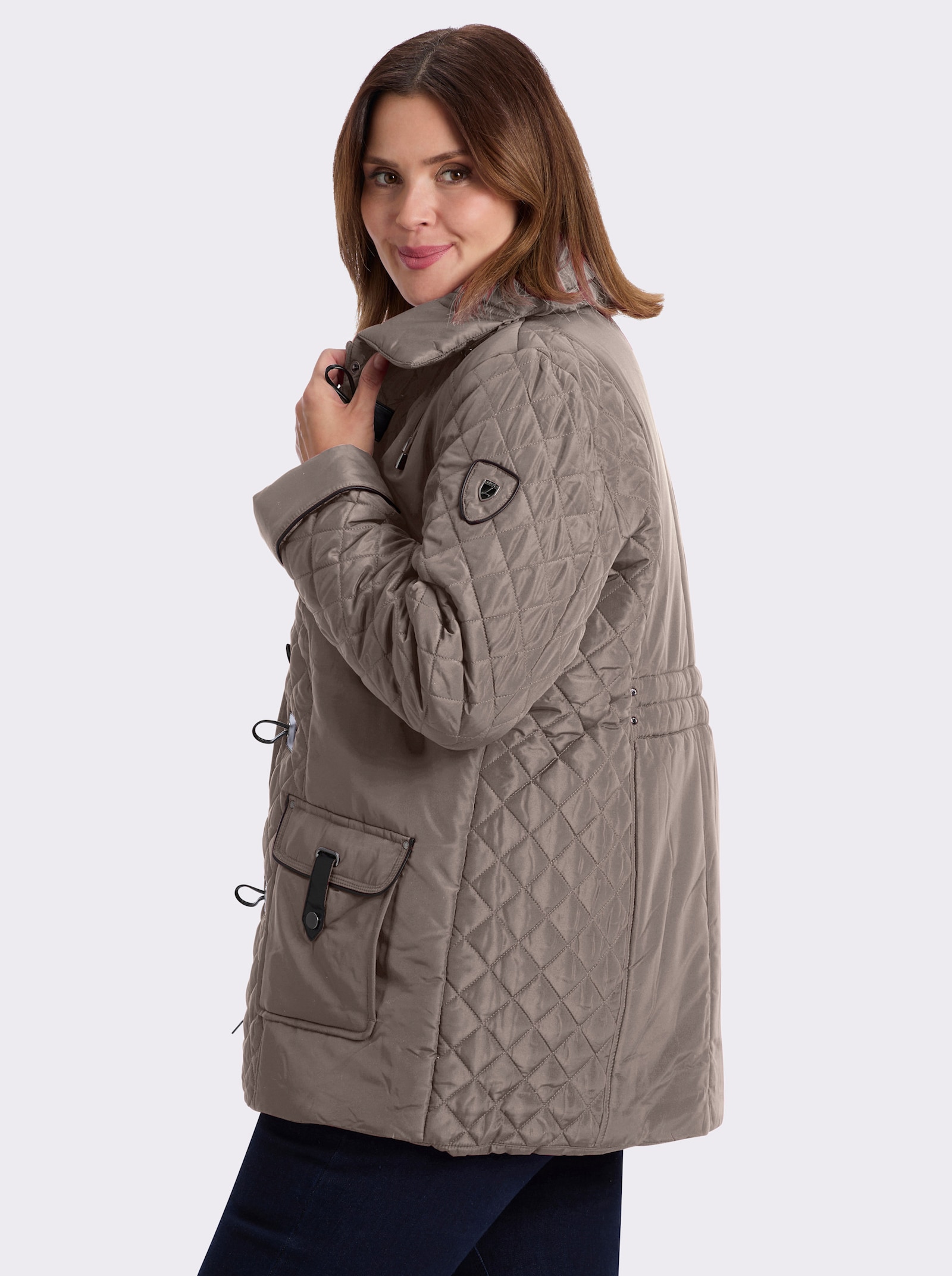 Steppjacke mit aufgesetzten Pattentaschen - taupe