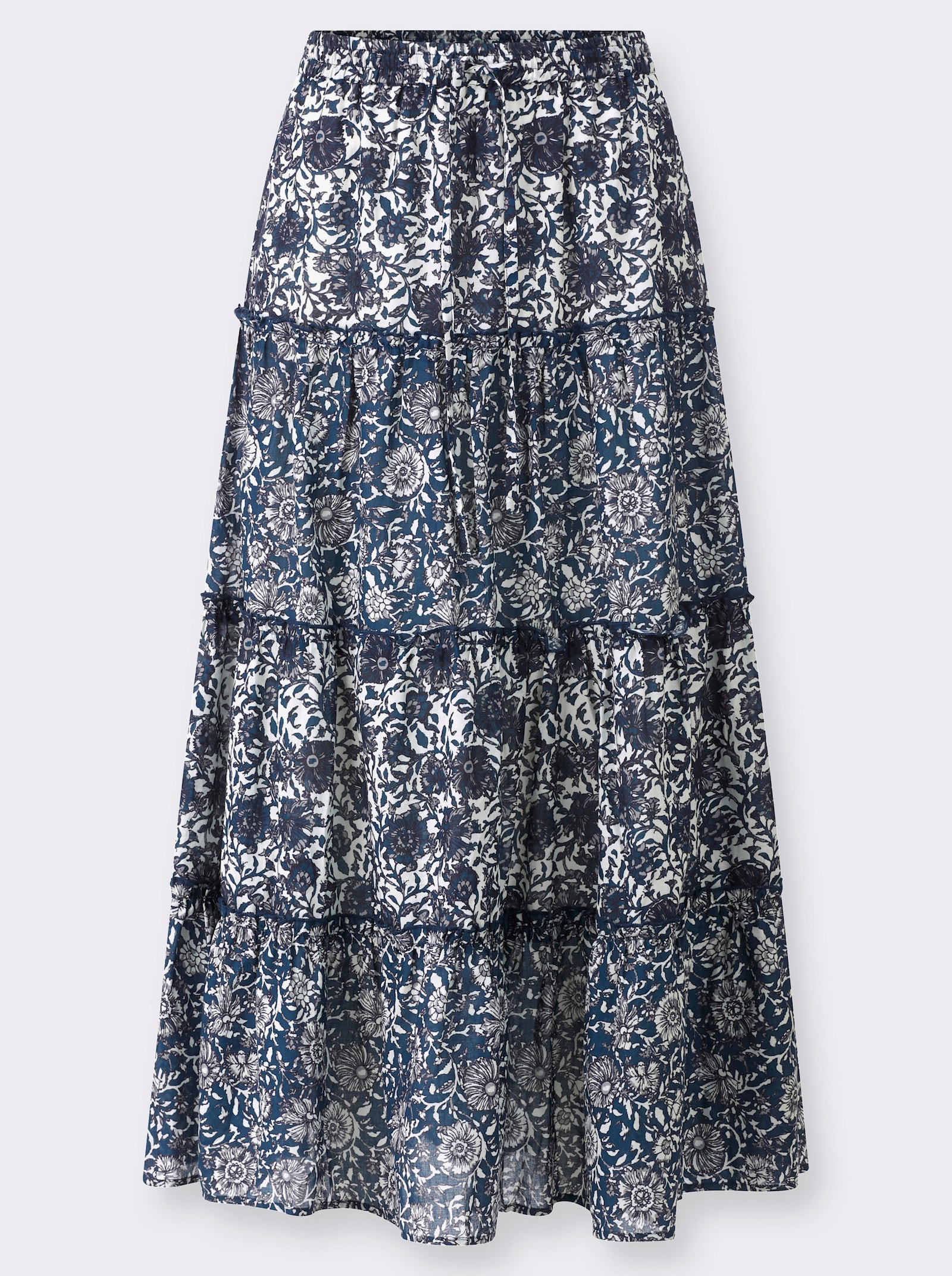 heine Schlupfrock mit Patch-Dessin - champagner-dunkelblau-bedruckt