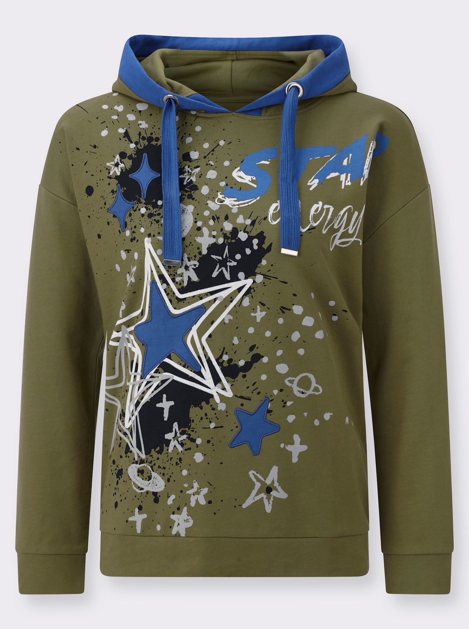 Sweatshirt mit Sternen-Print vorne - oliv