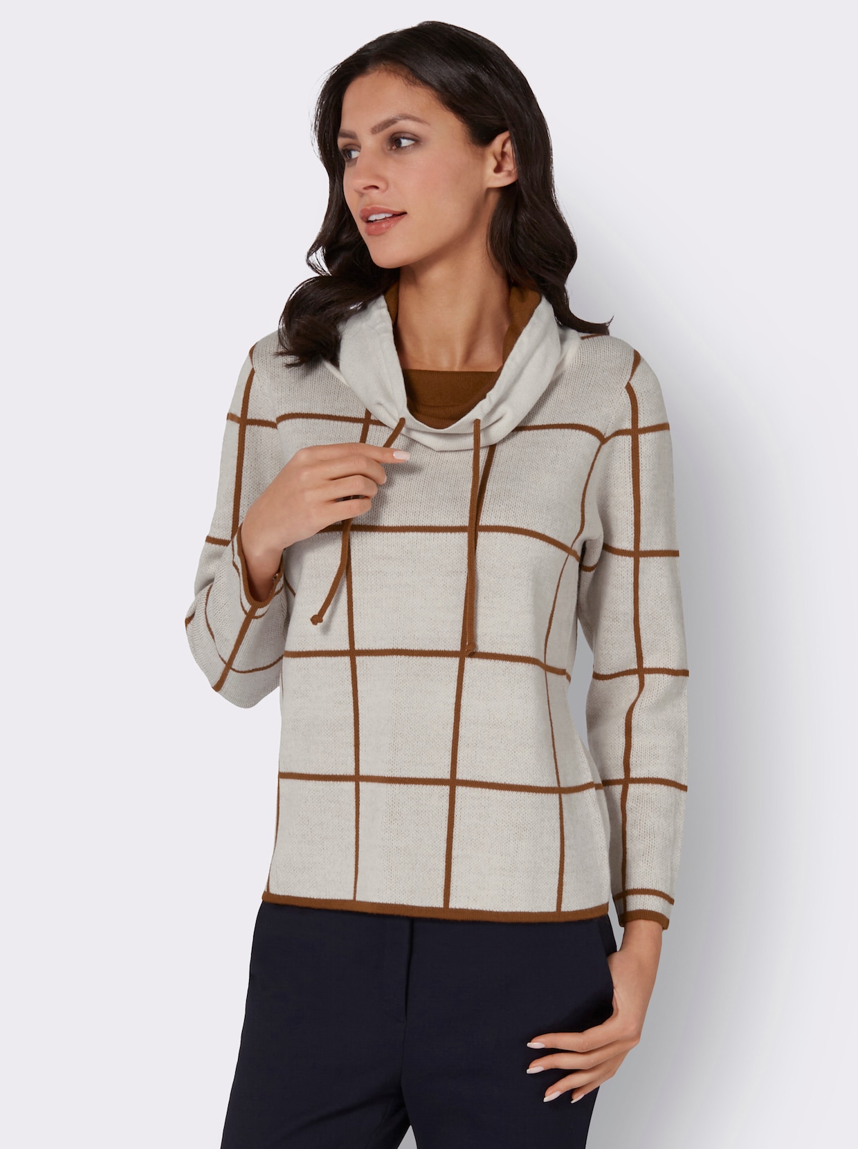 Jacquard-Pullover - champagner-cognac-gemustert