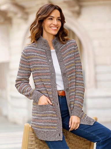 Strickjacke im Streifenmuster - dunkeltaupe-ecru-gestreift
