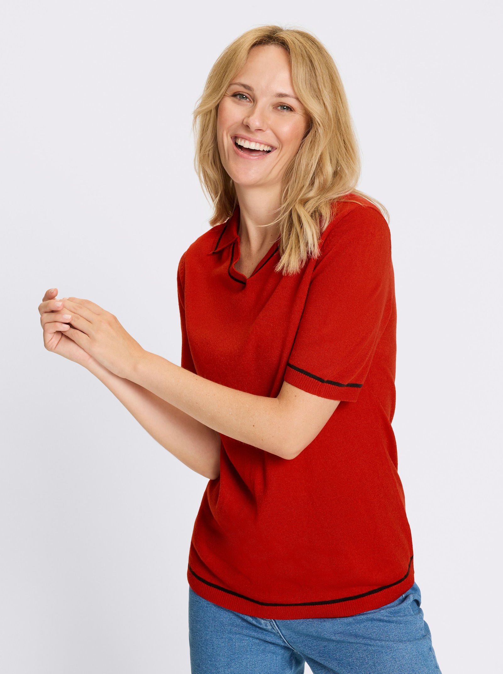 Polopullover met contrasterende accenten - rood
