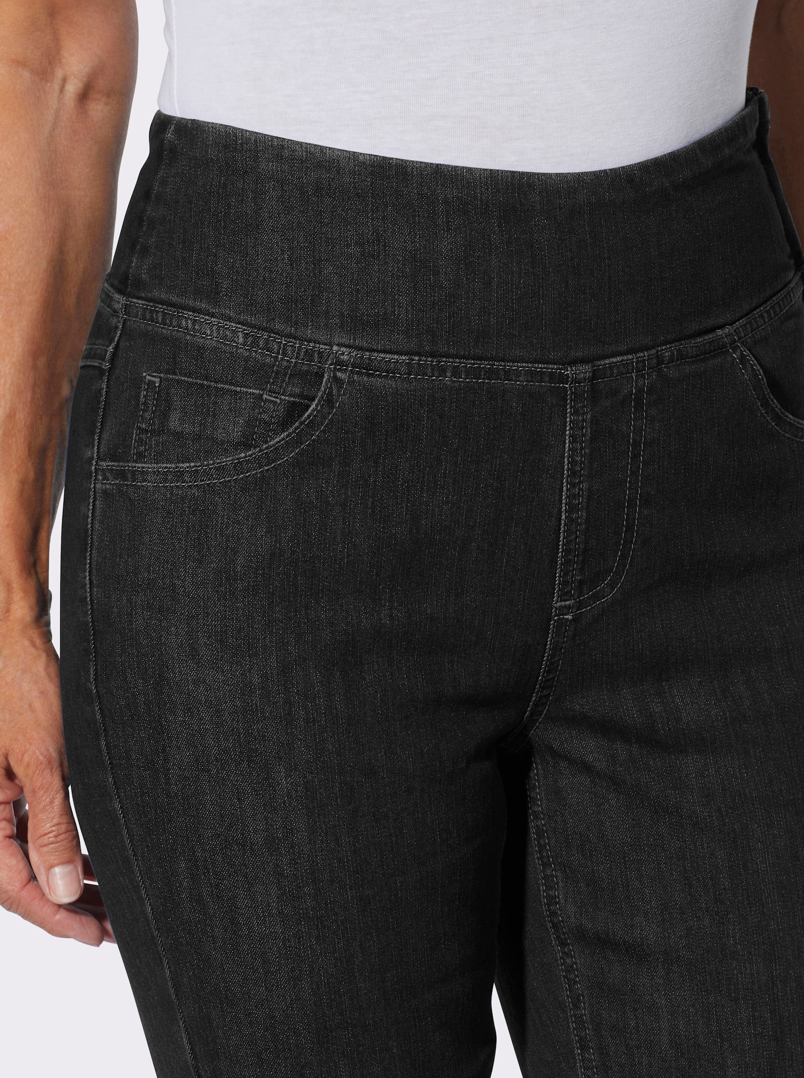 Jeans mit seitlichem Reißverschluss - black-denim