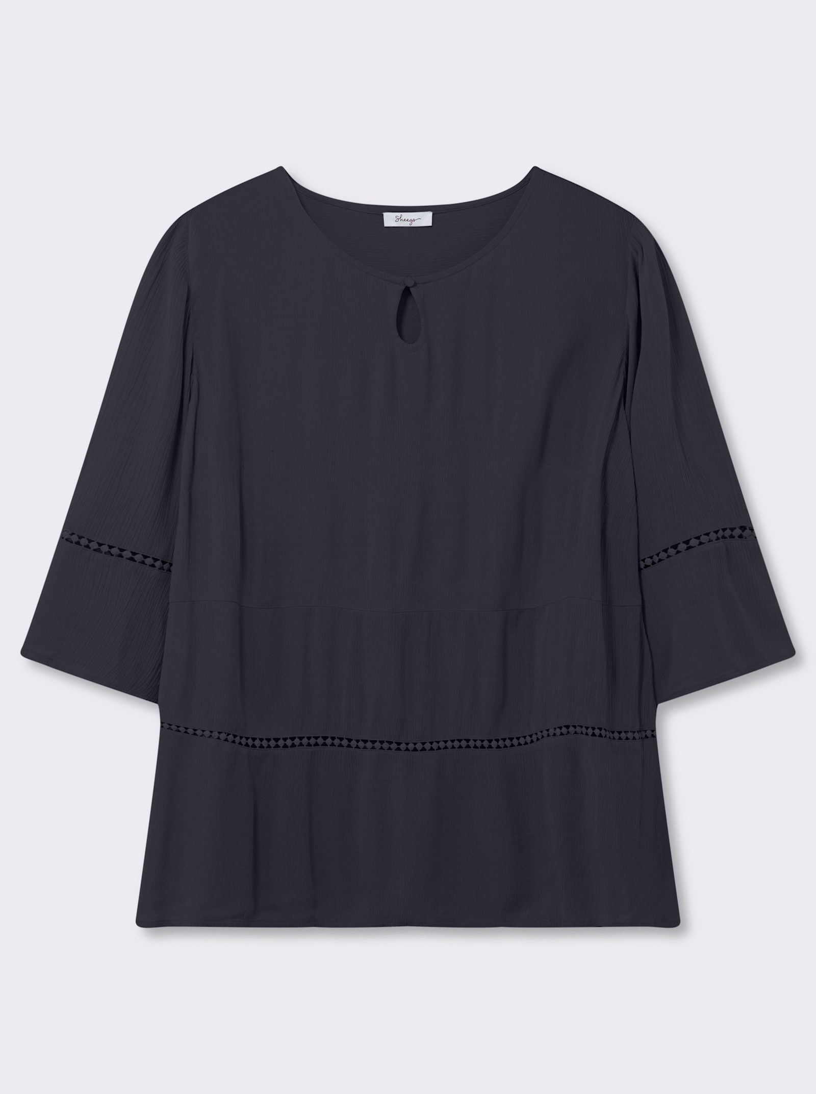 sheego Tunika mit 3/4-Arm und Lochmusterborte - tiefblau