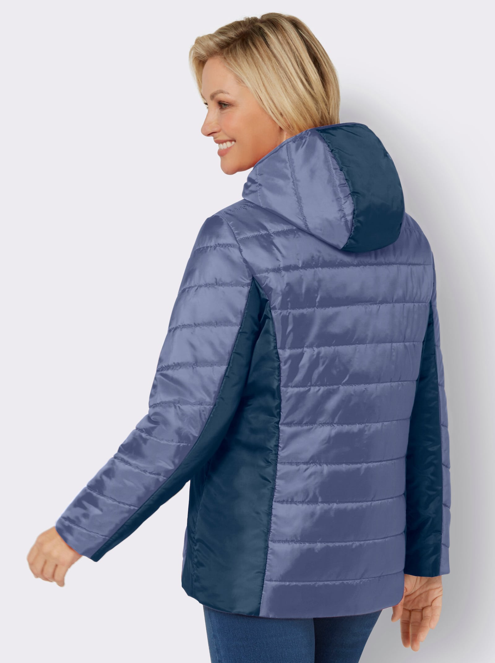 Gewatteerde jas met contrasterende accenten - duivenblauw/donkerblauw