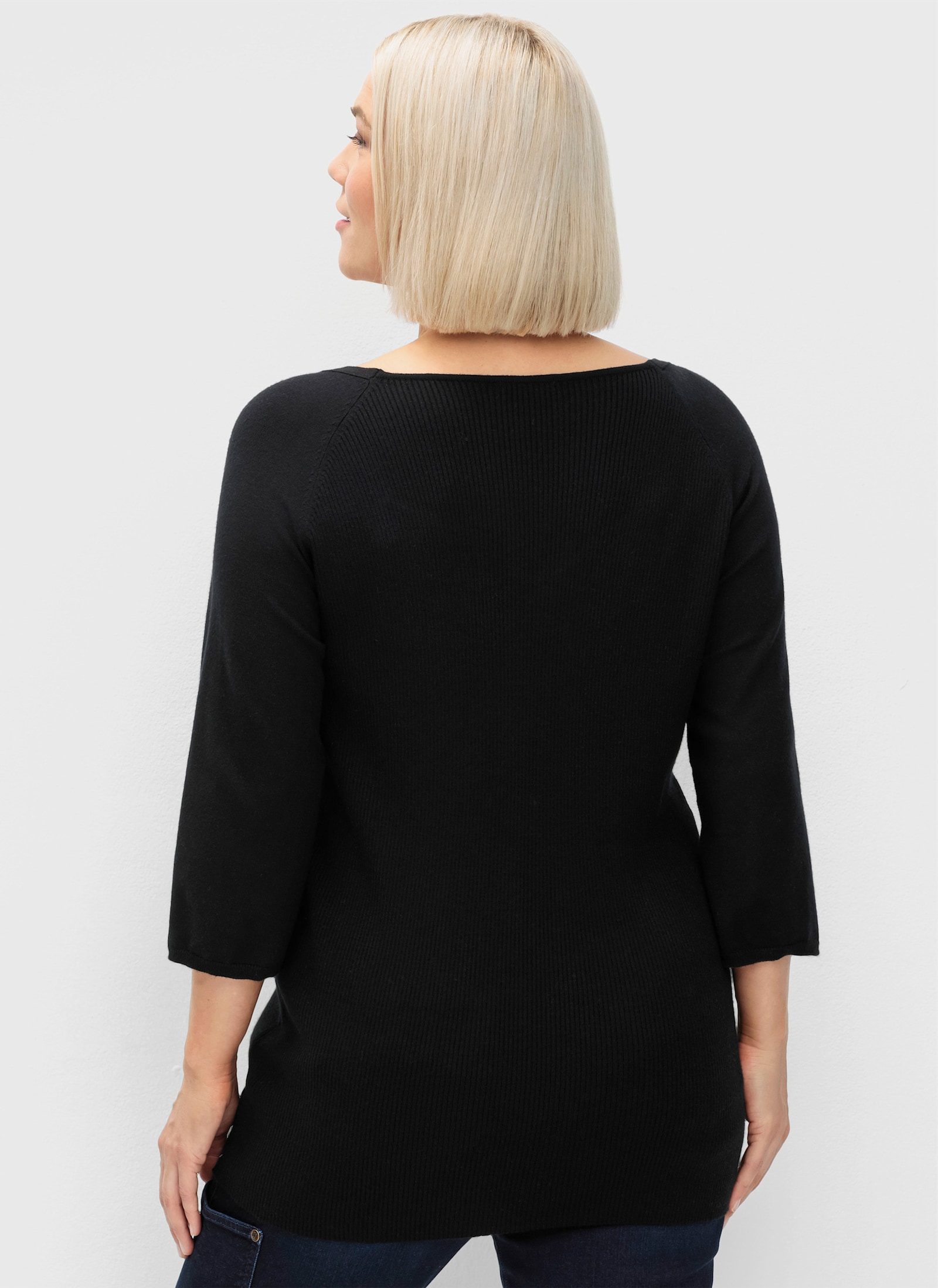 sheego Pullover mit 3/4-Raglanärmel - schwarz