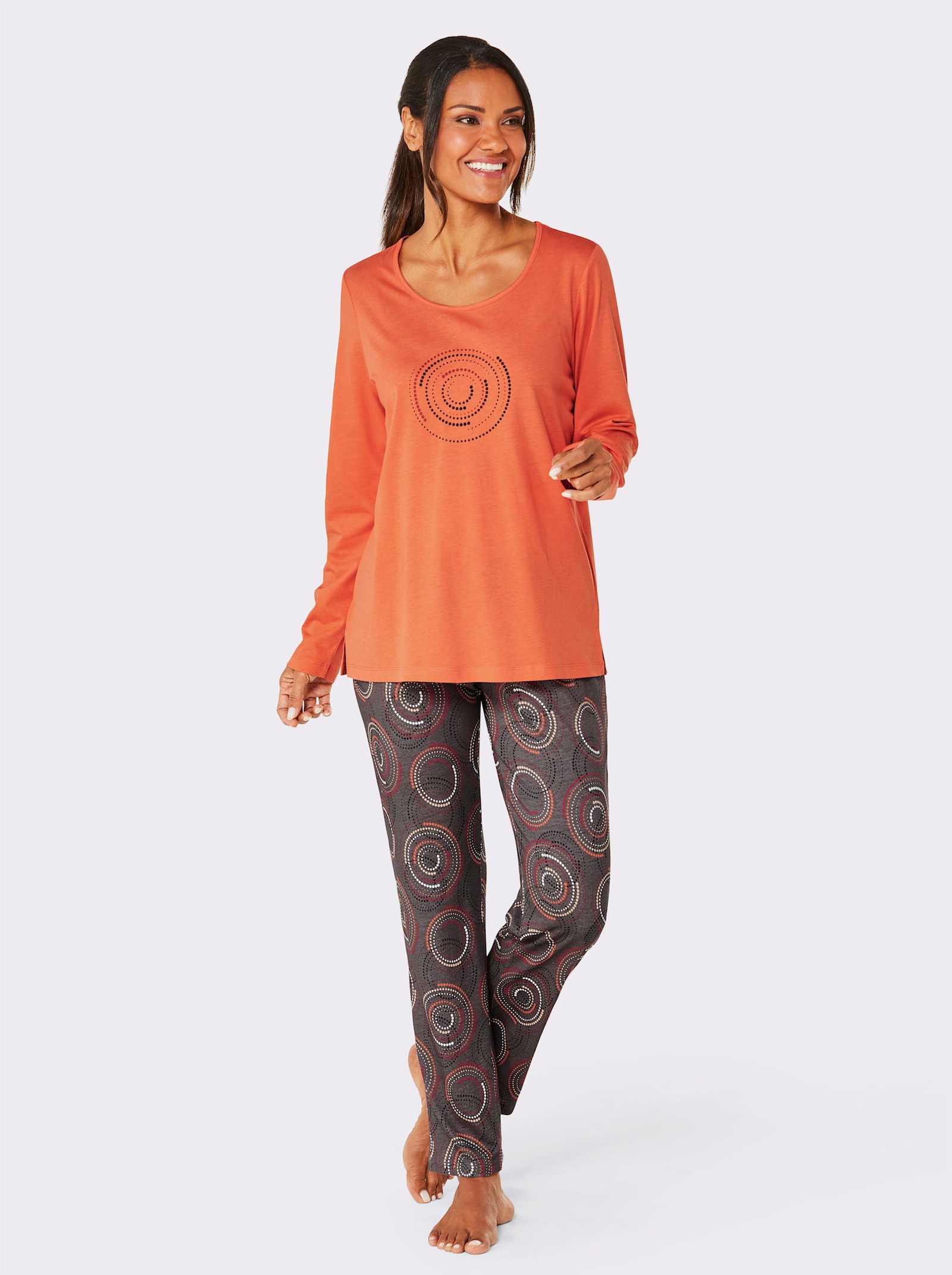 wäschepur Pyjama à large encolure ronde - orange-anthracite imprimé