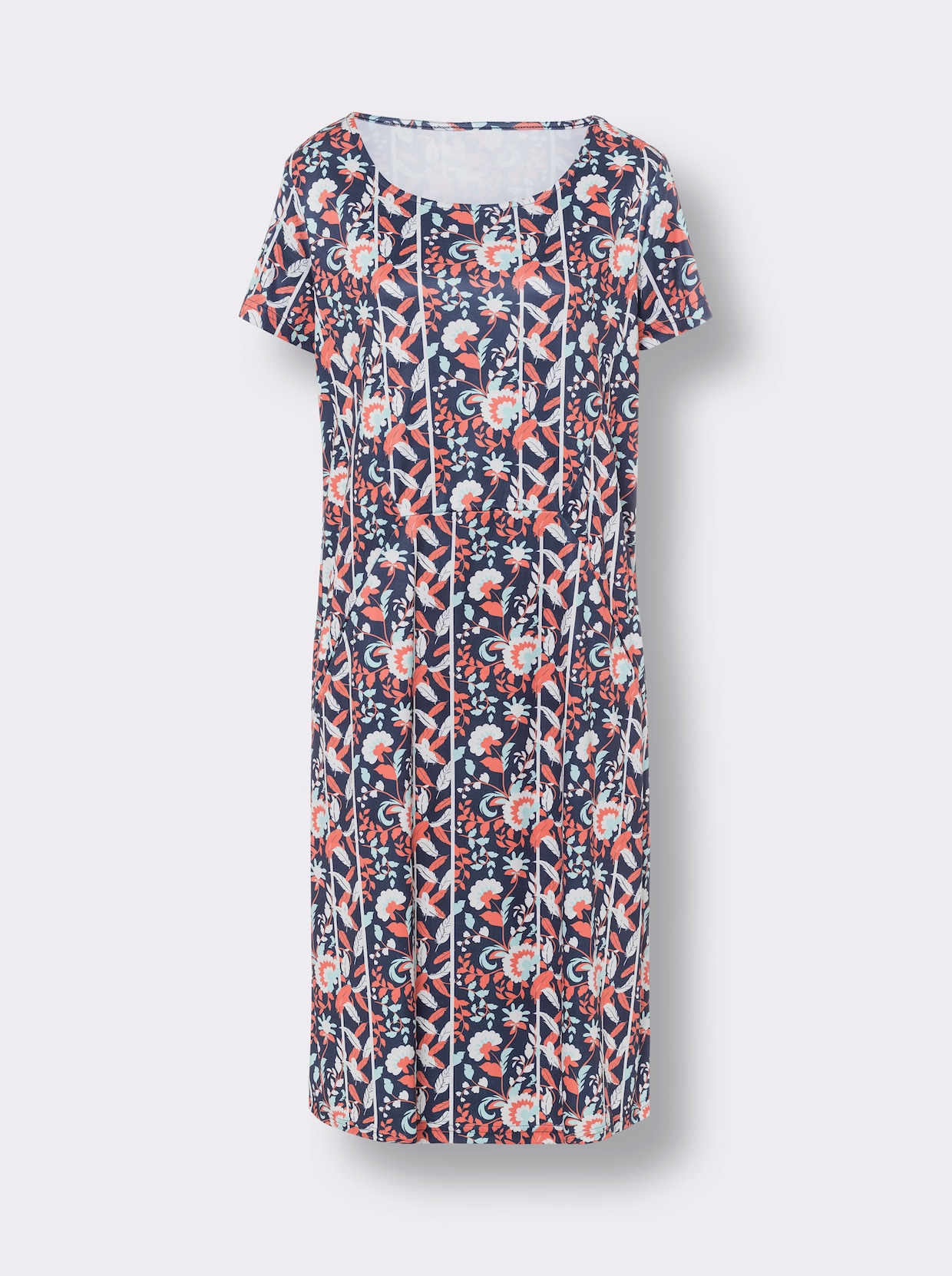 Jersey jurk - marine/oranje bedrukt
