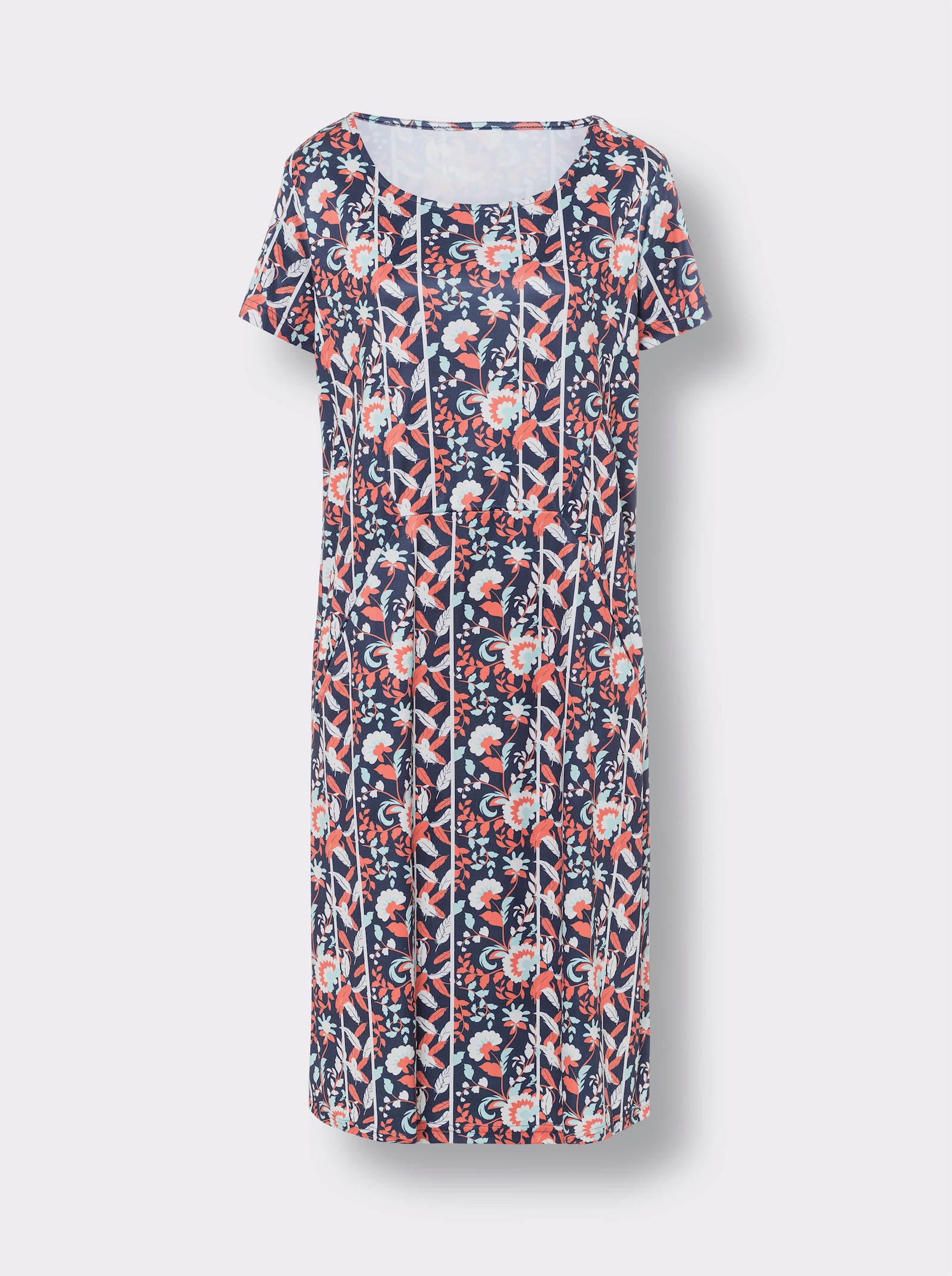 Jerseykleid mit Nahttaschen - marine-orange-bedruckt
