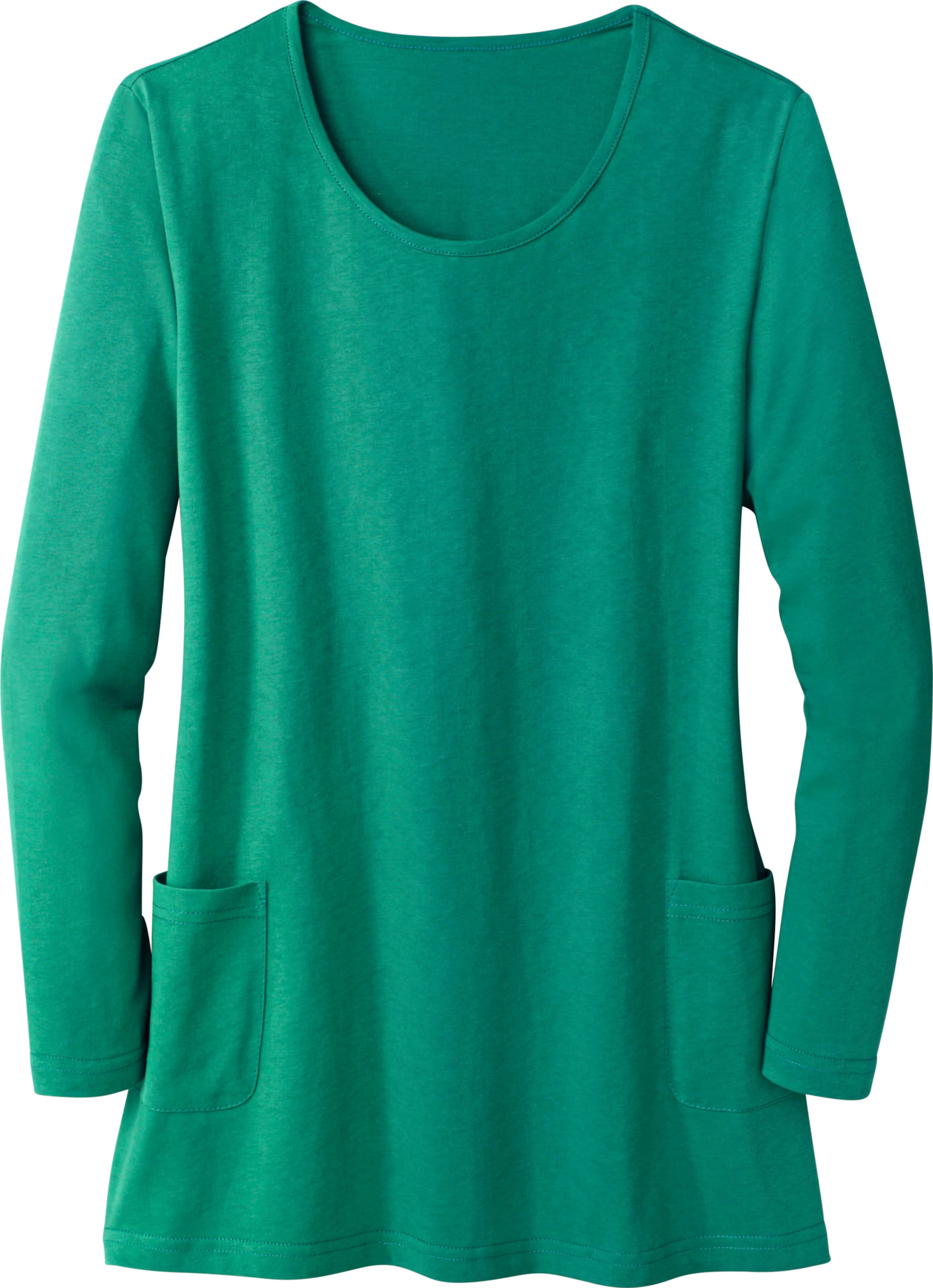 Taschen günstig Kaufen-Longshirt in smaragd von heine. Longshirt in smaragd von heine <![CDATA[Kombikünstler und Figurschmeichler in einem: Longshirt mit aufgesetzten Taschen.]]>. 