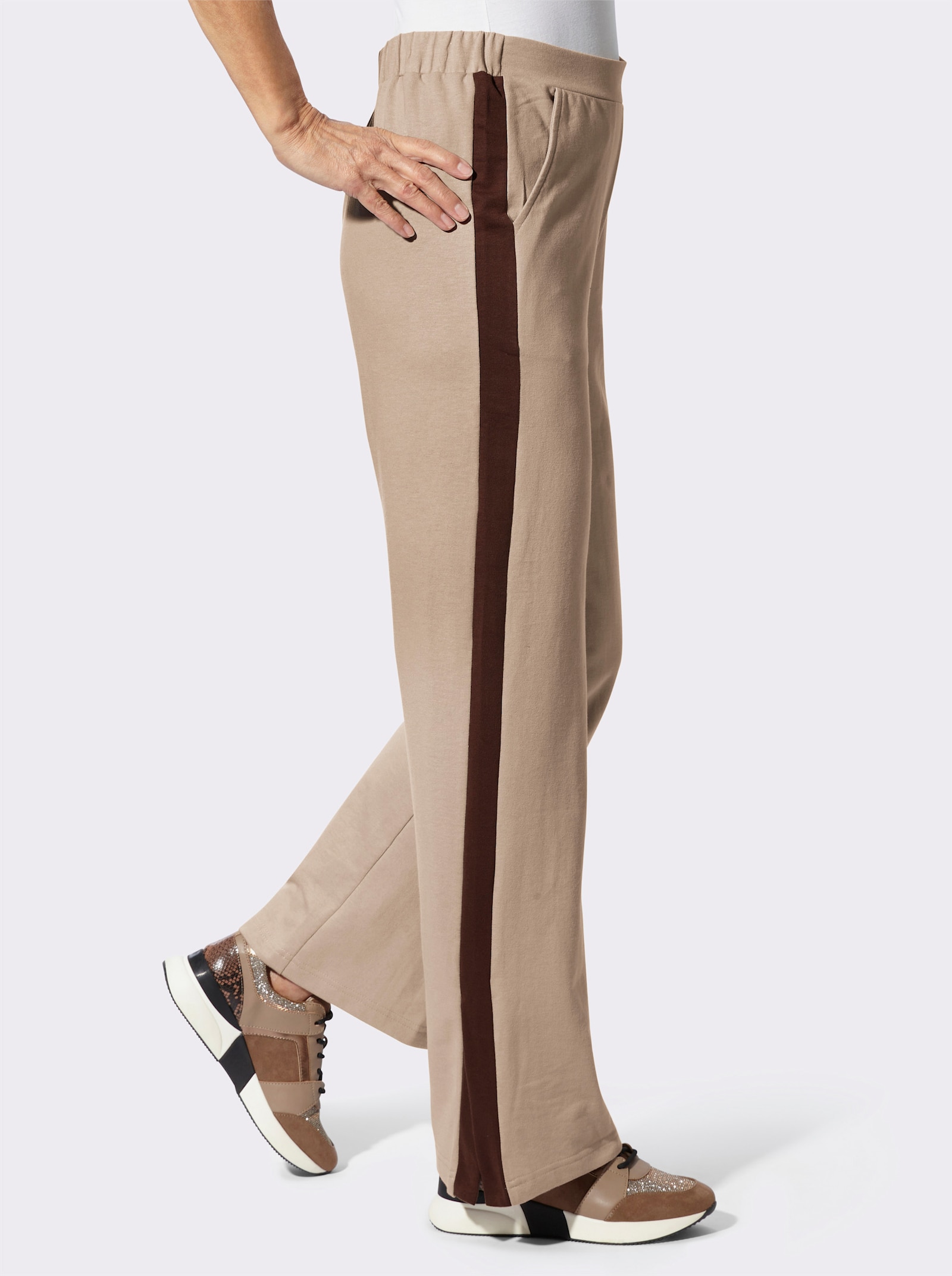 Sweathose mit Galonstreifen - beige-schoko