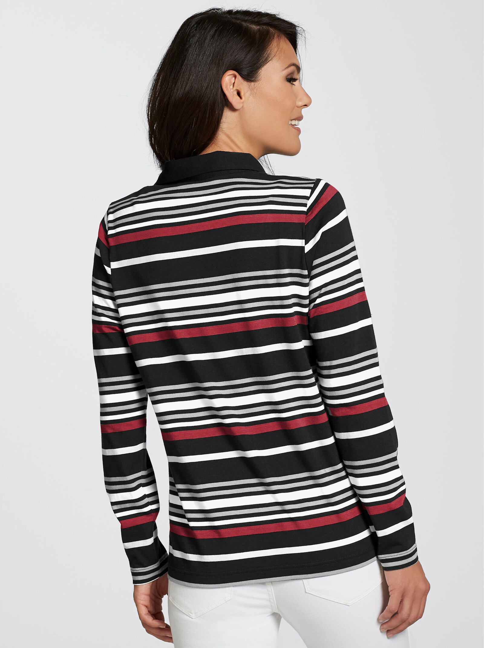 Poloshirt mit kurzem Zipper - rot-schwarz-geringelt