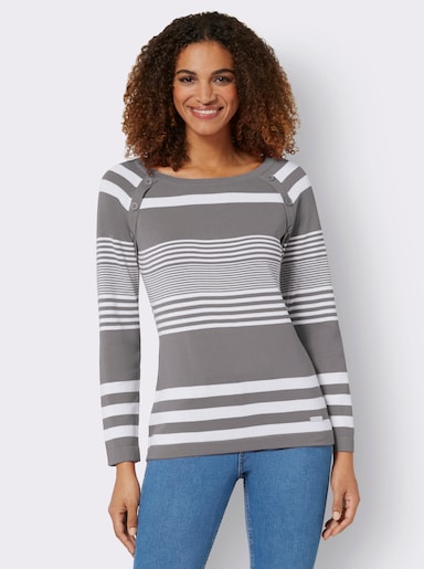 Gestreepte pullover - steengrijs/wit gestreept