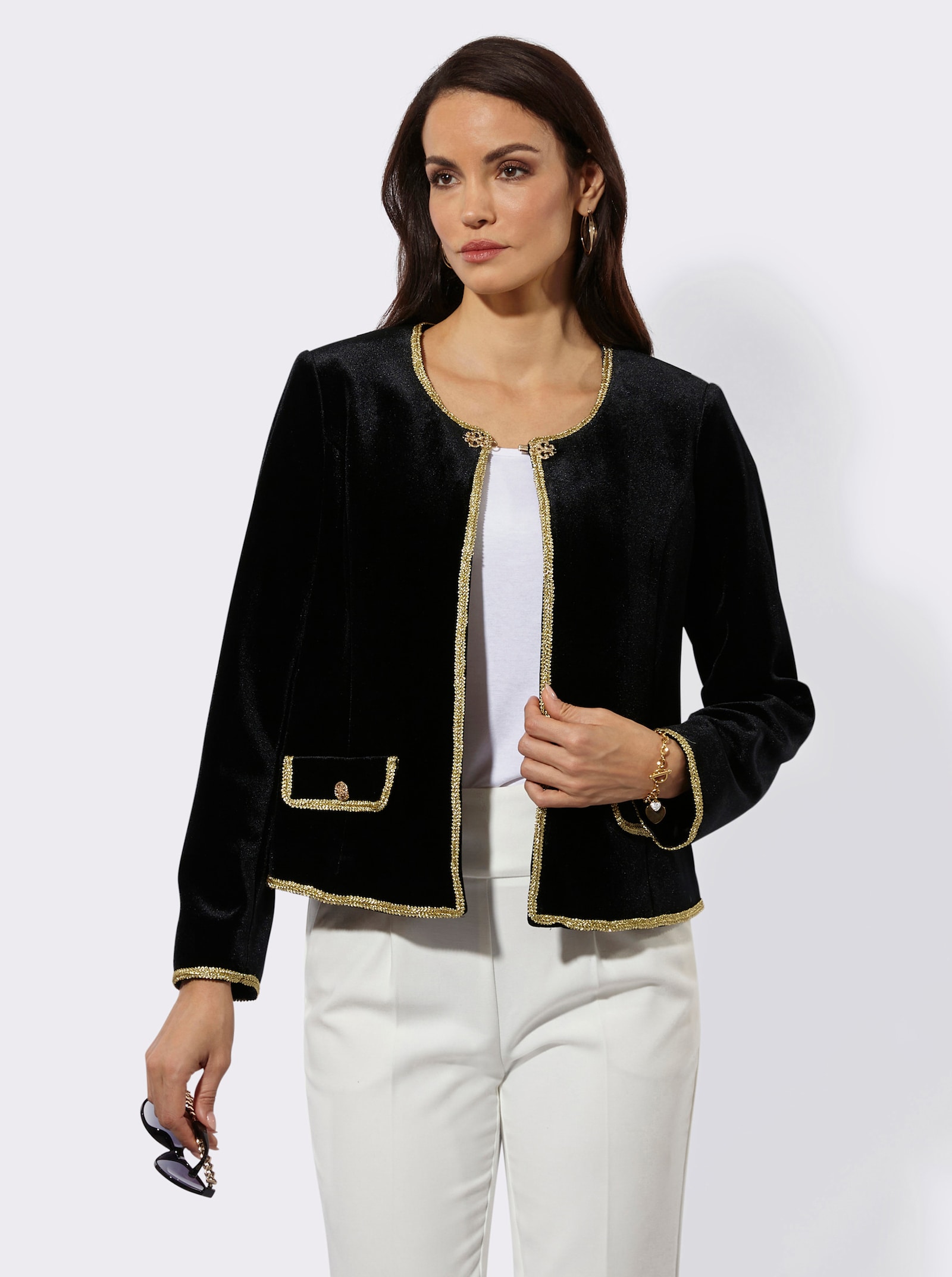 Samtblazer mit Hakenverschluss - schwarz