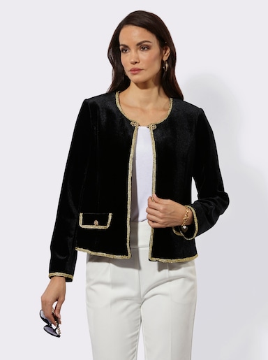 Samtblazer mit Hakenverschluss - schwarz