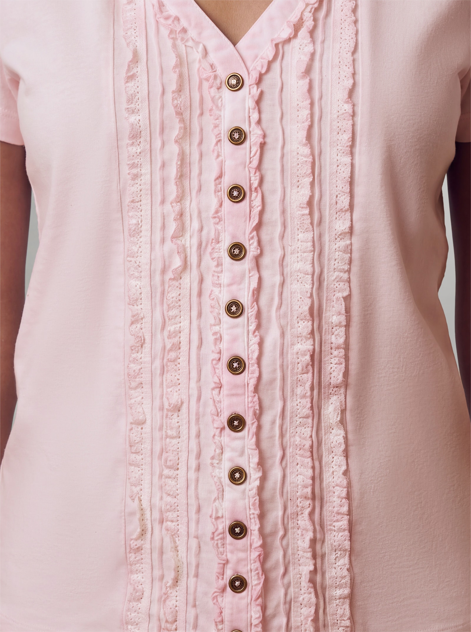 heine V-Shirt mit Rüschen - hellrosé