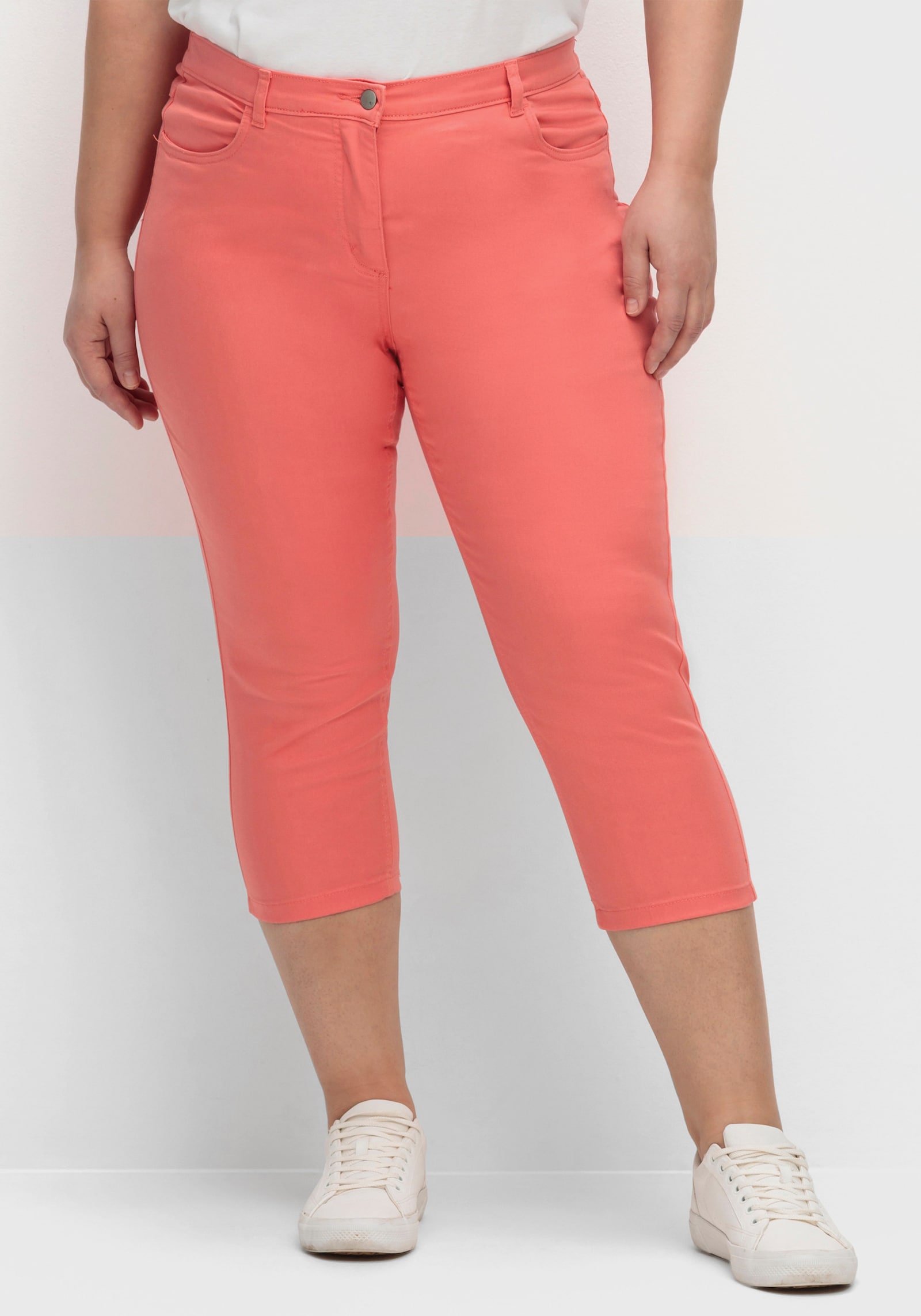 3/4-Jeans mit Zier-Schnürungen - koralle