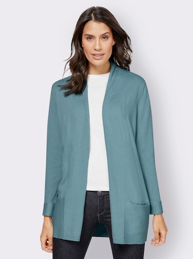 Longstrickjacke mit Schalkragen - wintertürkis