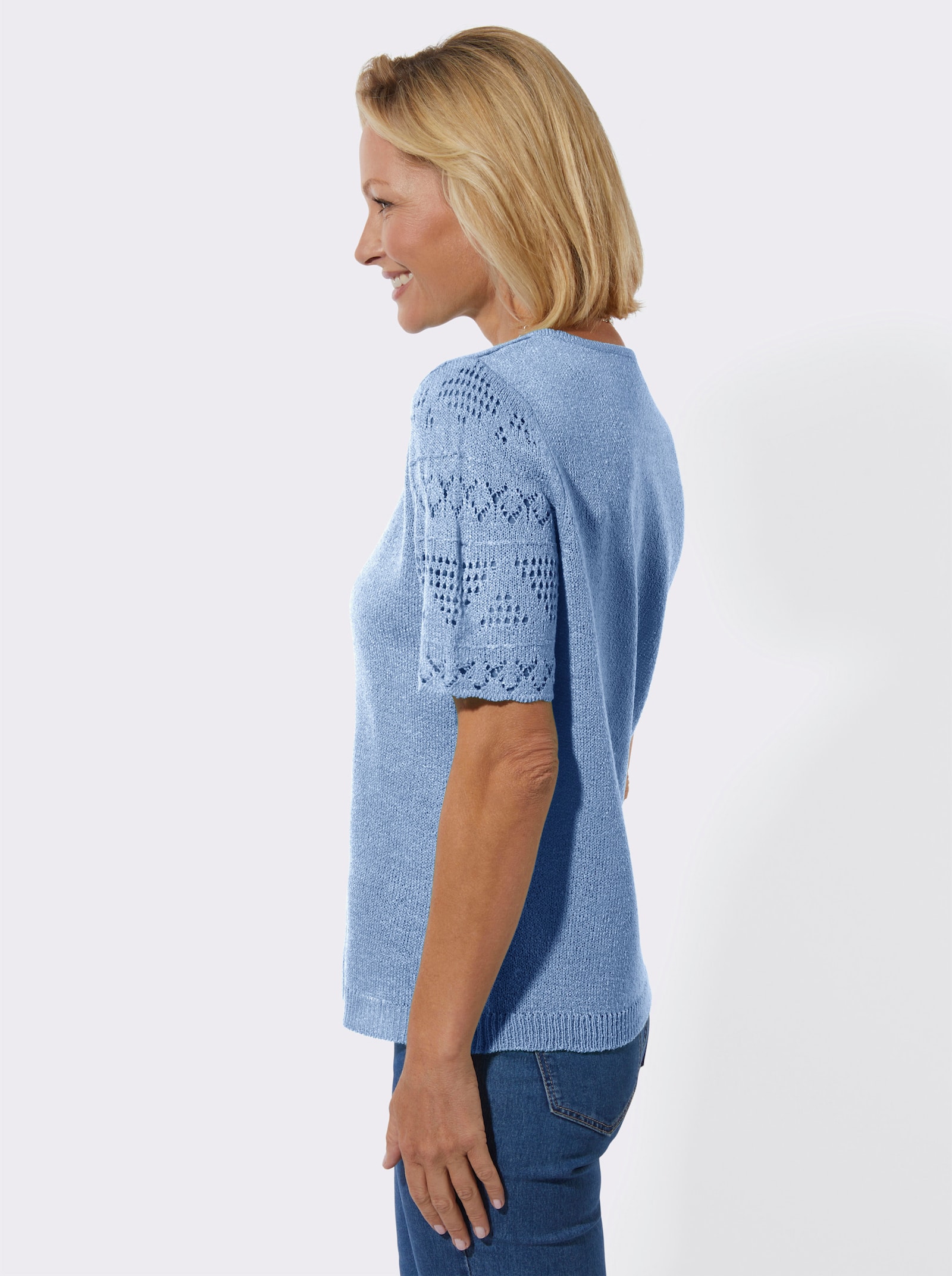 Bouclé-Pullover im Ajourdessin - himmelblau