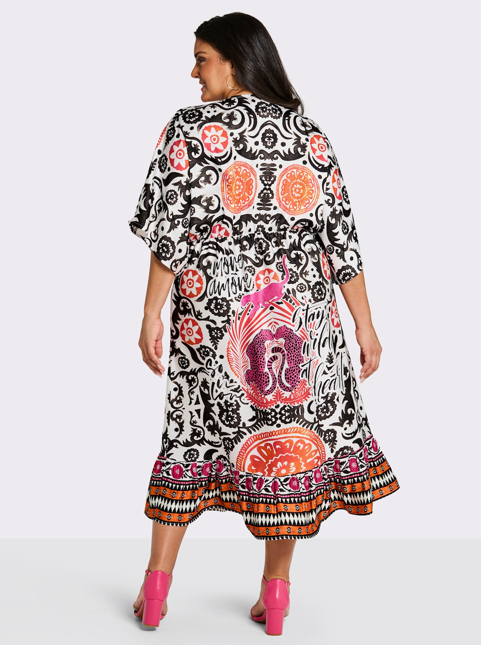 sheego loves miss goodlife Druckkleid mit luftigen Halbärmeln - ecru-schwarz-bedruckt