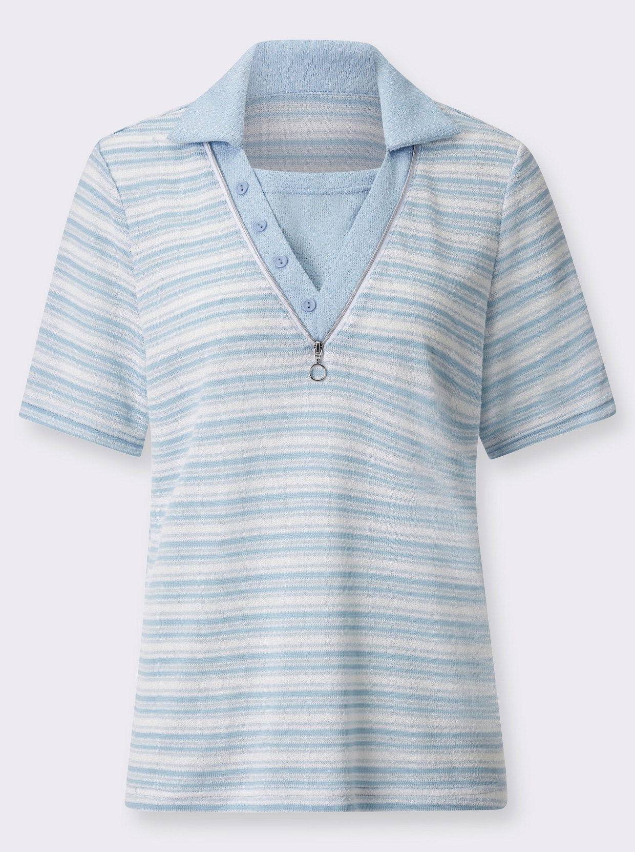 Poloshirt - eisblau-weiß-geringelt