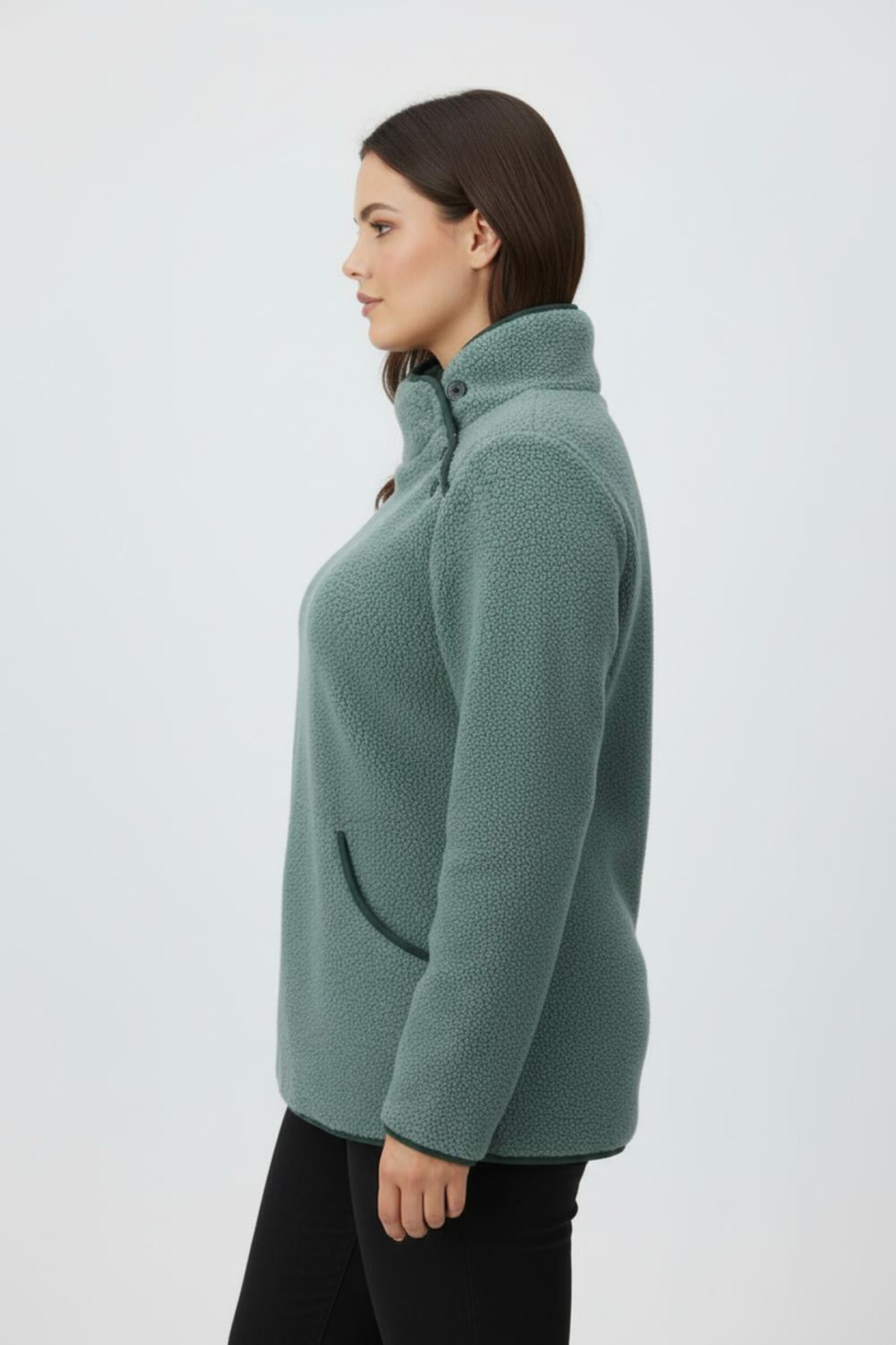 Fleeceshirt mit Kontrastpaspeln - jade