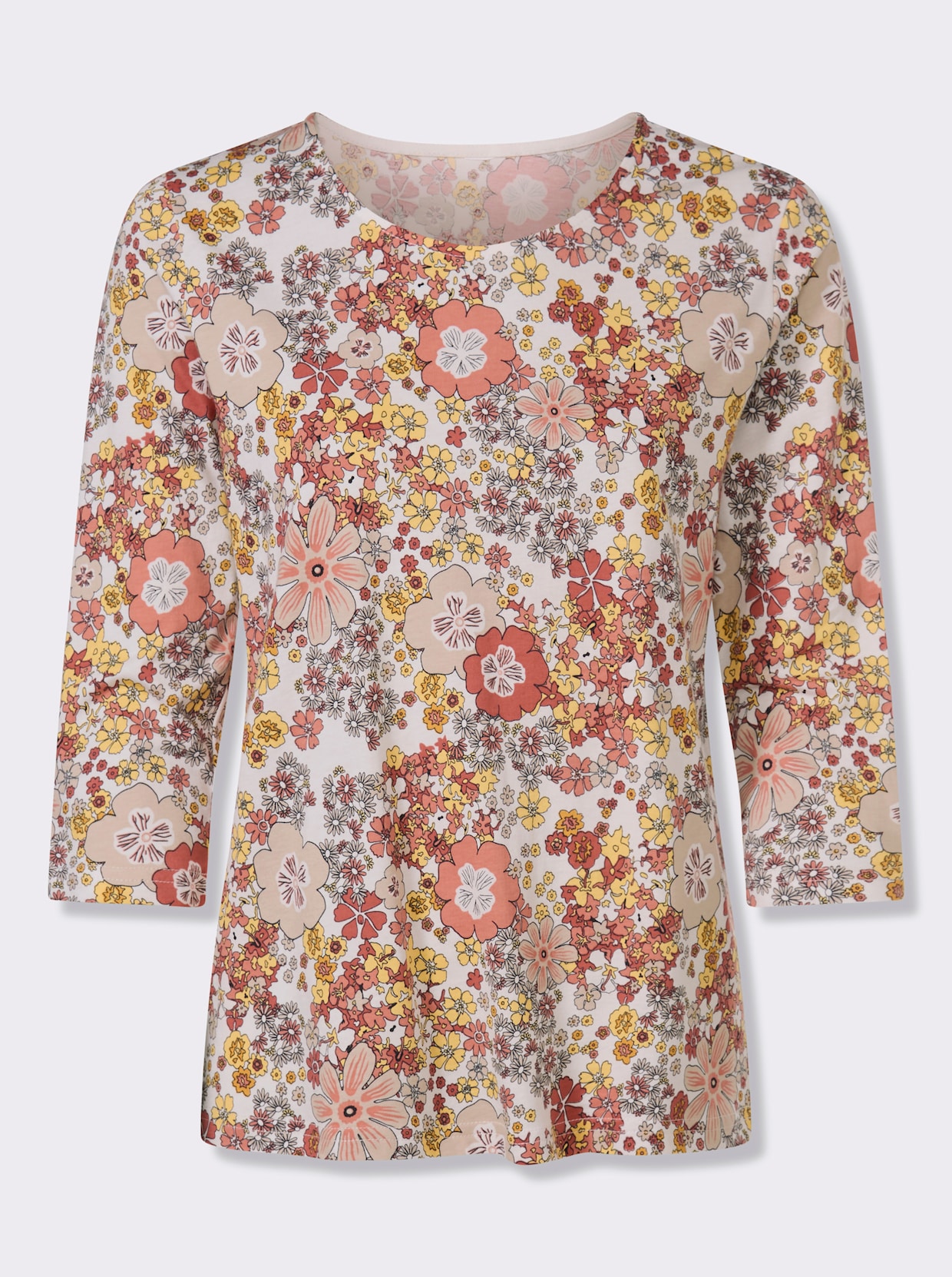 3/4-Arm-Shirt mit Blütendessin - ecru-papaya-bedruckt