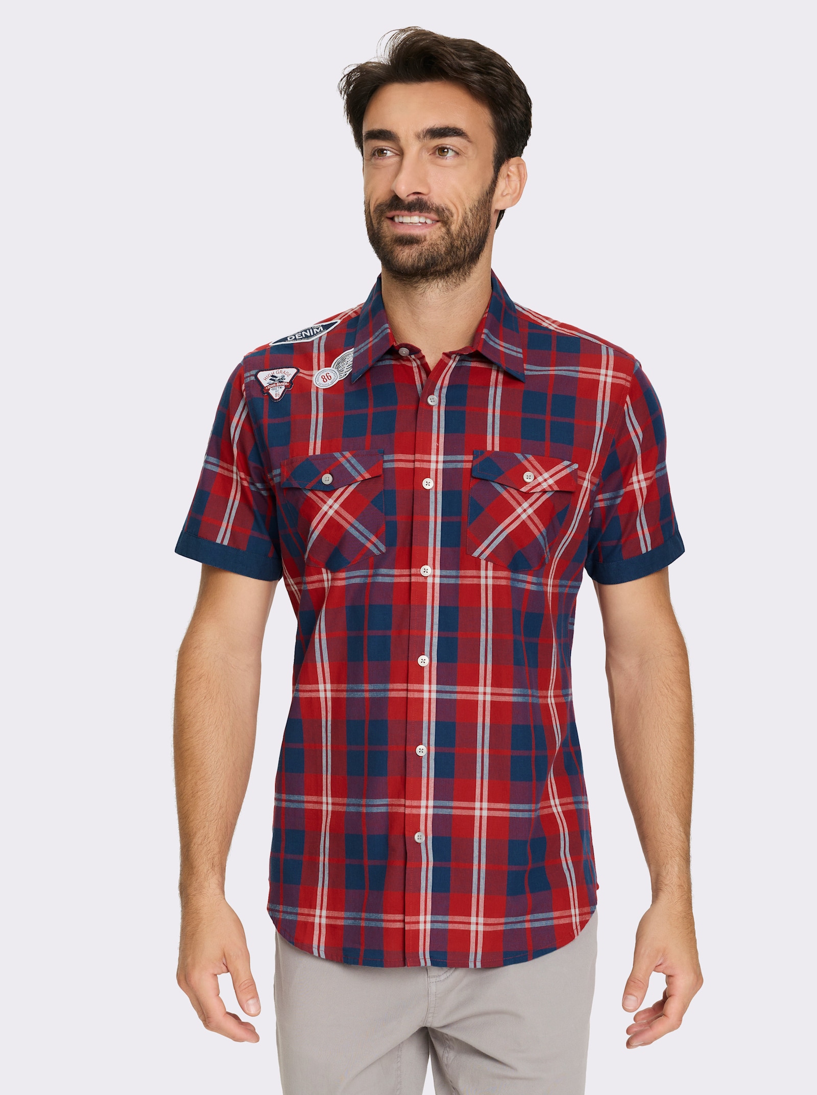 Catamaran Kurzarmhemd mit dekorativen Patches - dunkelblau-rot-kariert