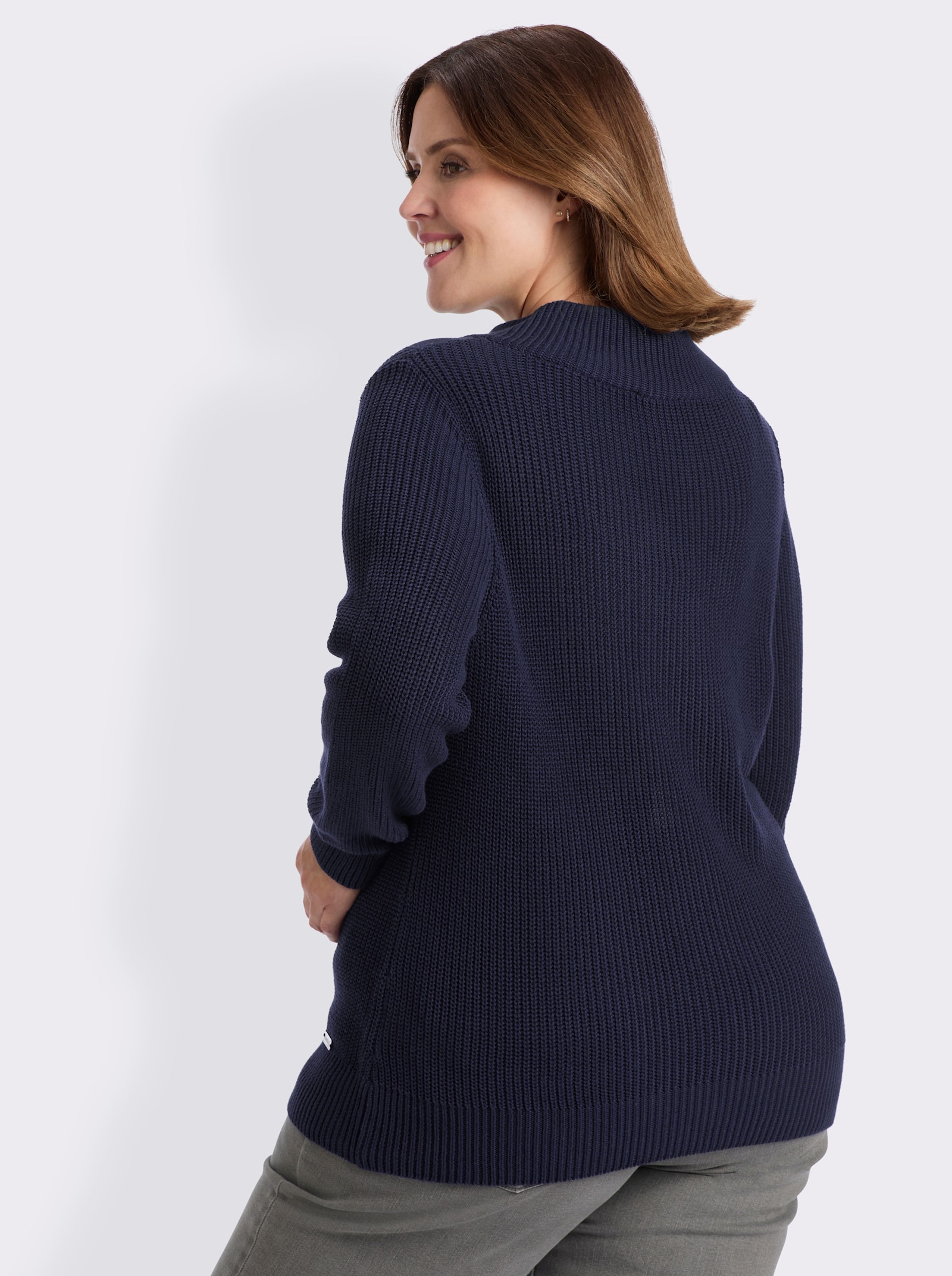 Strickpullover mit überlappendem Stehkragen - marine
