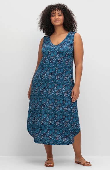 sheego Jerseykleid - marine-gemustert